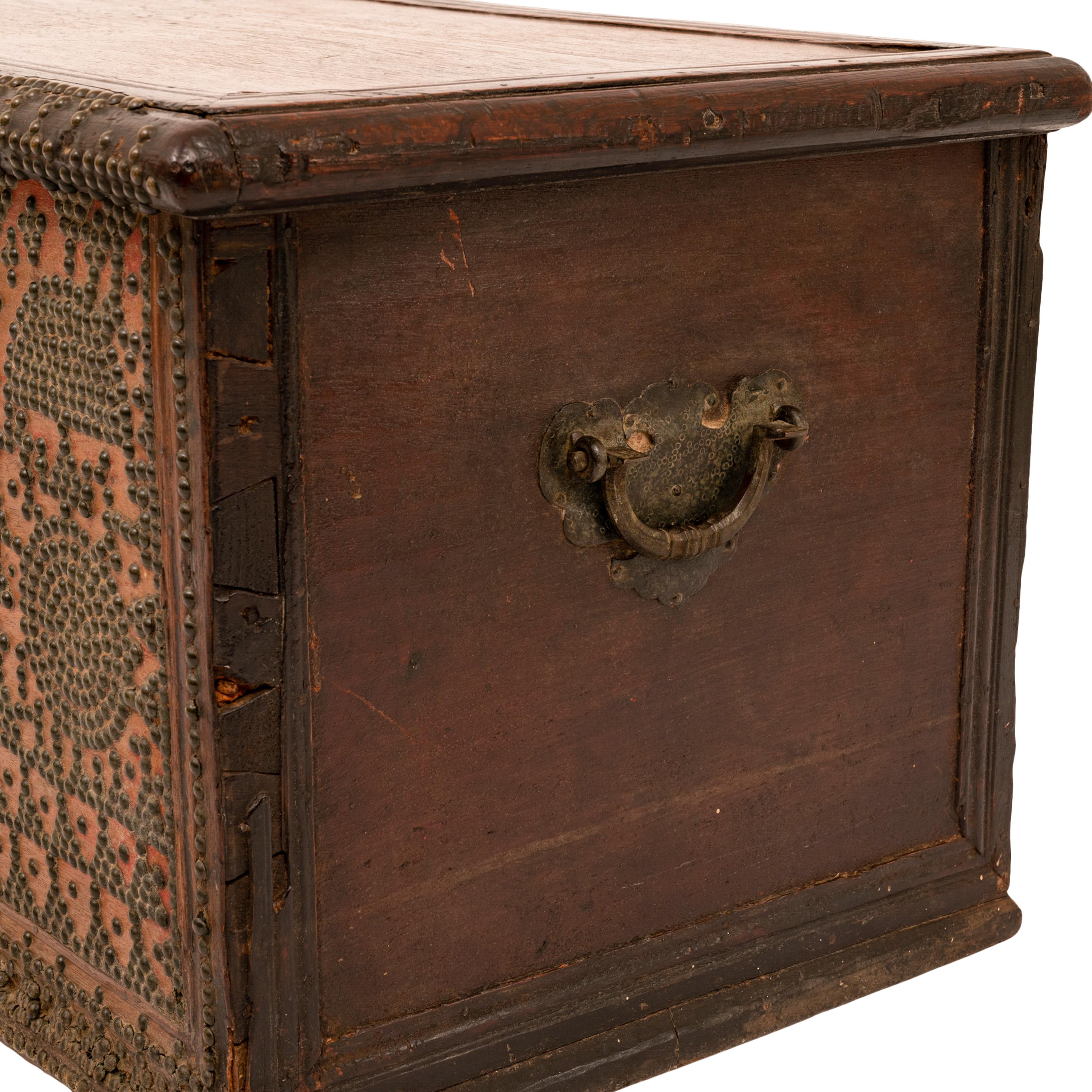 Antique Zanzibar Omani Arab Padouk Teak Brass Stud Dowry Chest Coffer Truck 1820 12