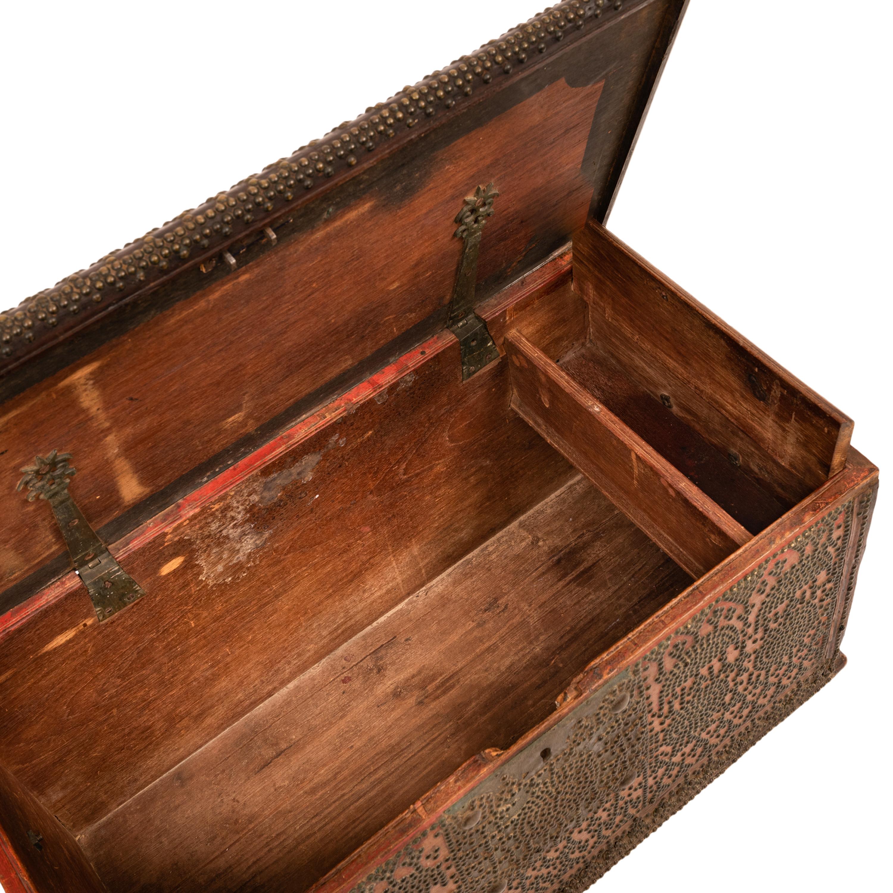 Antique Zanzibar Omani Arab Padouk Teak Brass Stud Dowry Chest Coffer Truck 1820 13