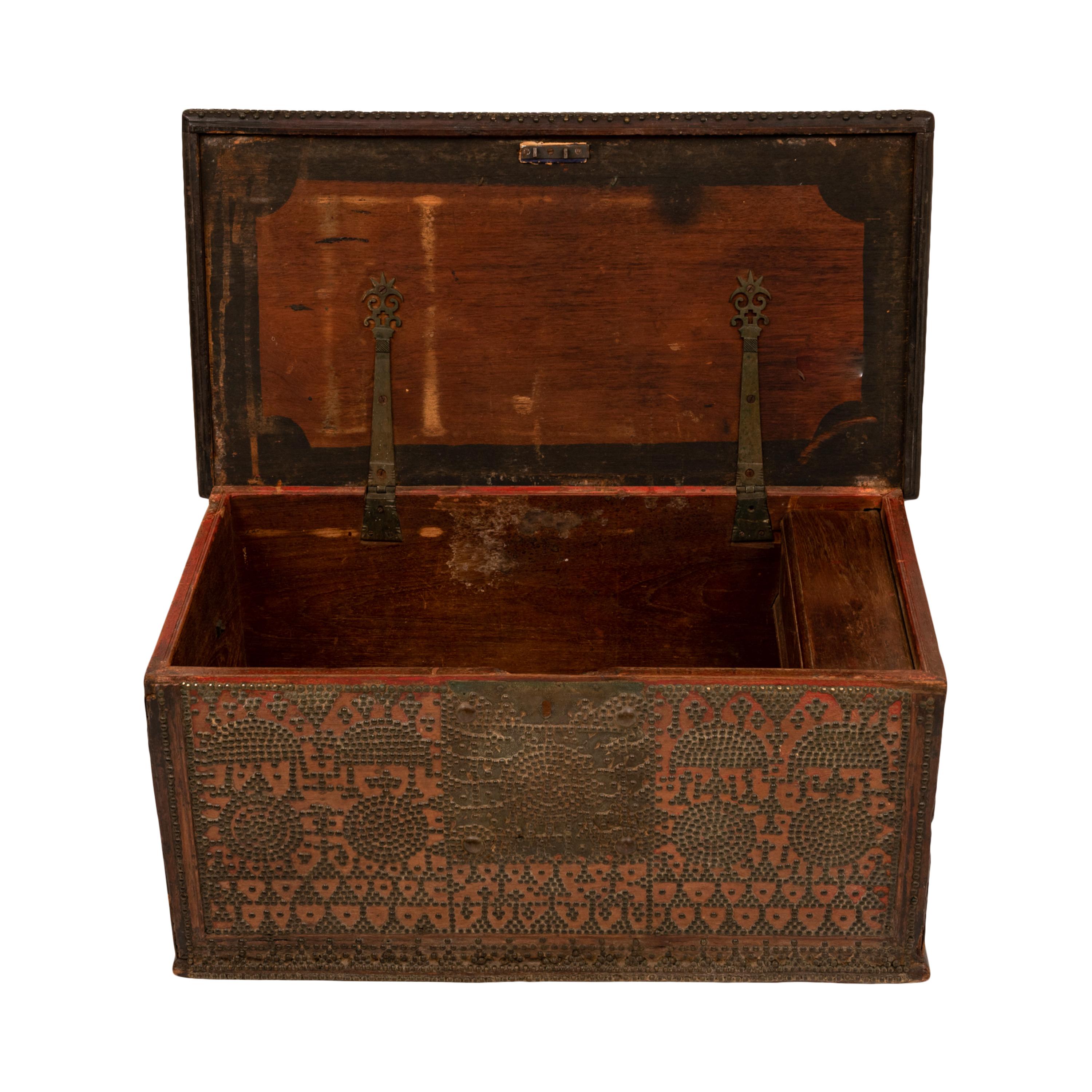 Antique Zanzibar Omani Arab Padouk Teak Brass Stud Dowry Chest Coffer Truck 1820 4