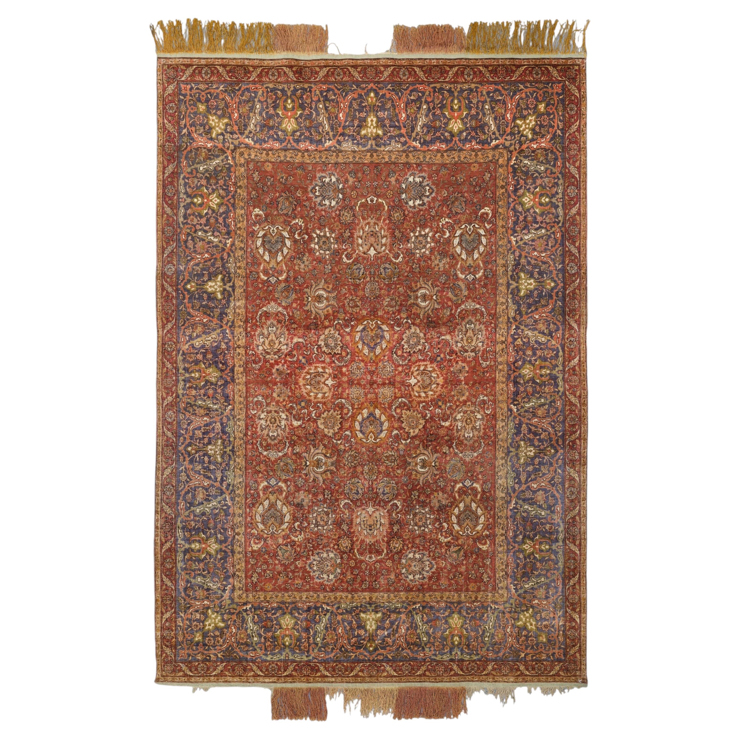 Antique Zareh Kum Kapi Silk Rug - Early 20th Century