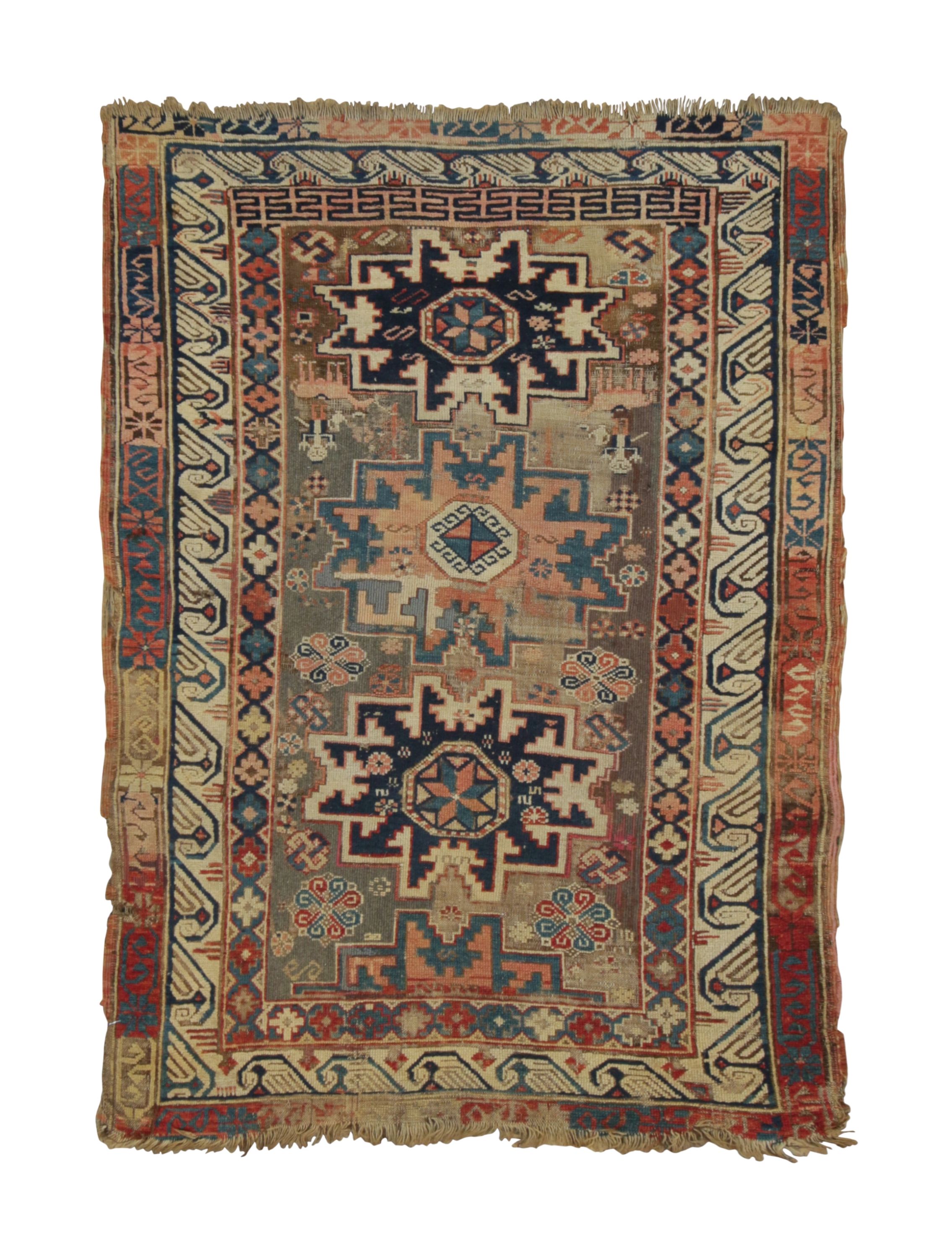 Tapis Zeichour ancien à motifs géométriques et picturaux colorés - Rug & Kilim