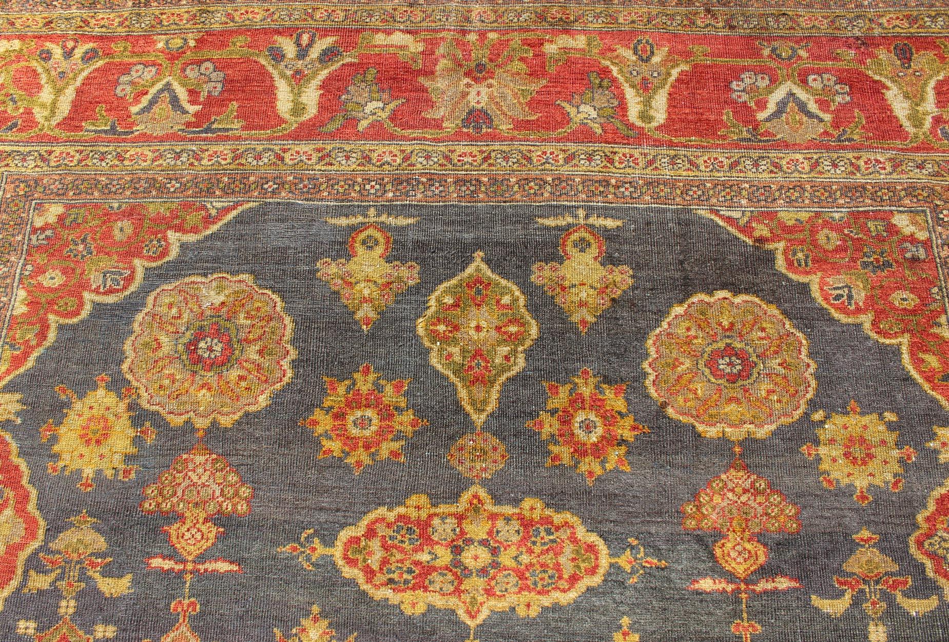 Antique Zeigler Sultanabad Rug with Elegant Medallion Design in Blue & Rust Red For Sale 3