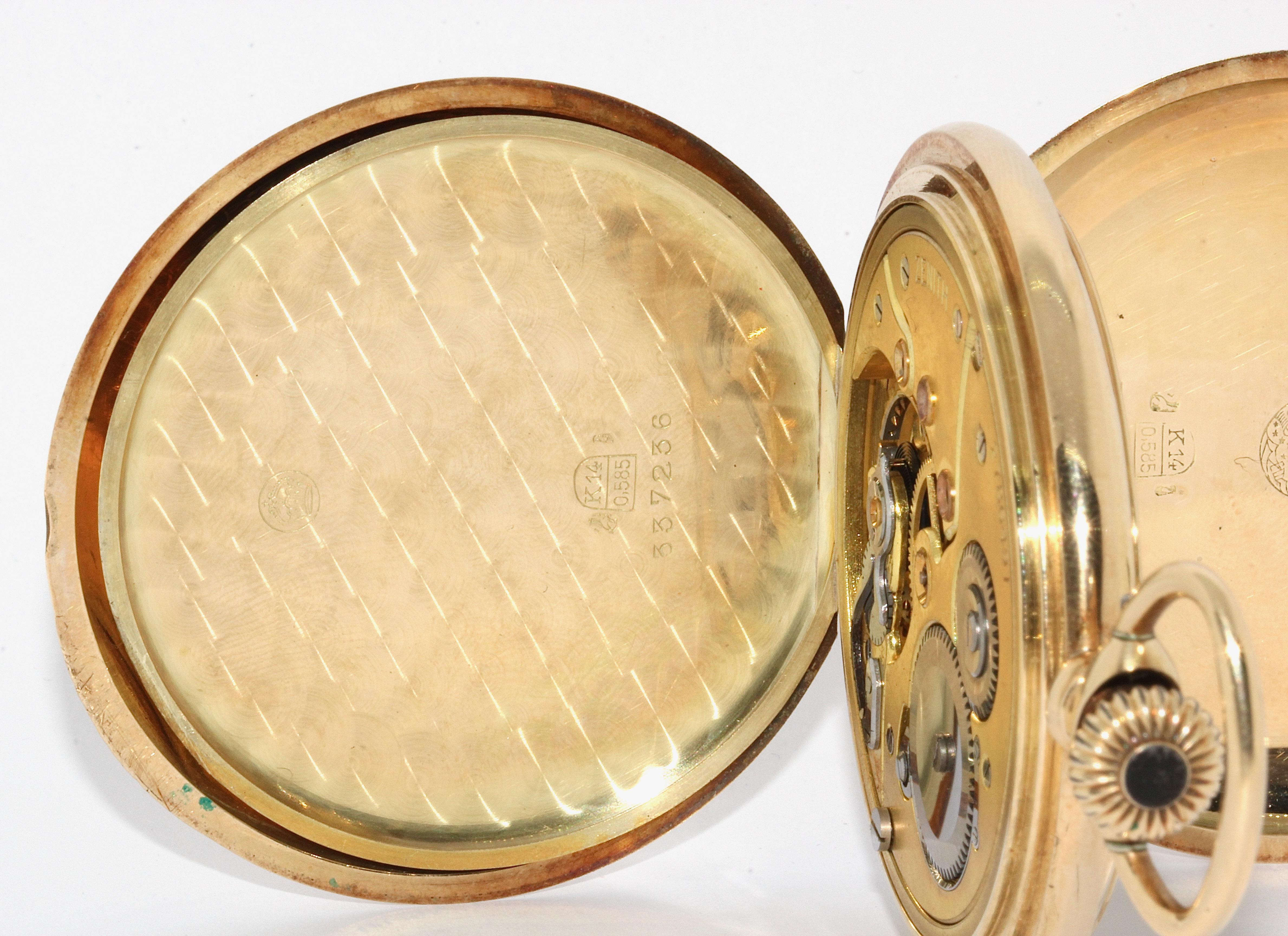 Antique Zenith 14 Karat Gold Pocket Watch, Savonette, Enamel Dial In Good Condition For Sale In Berlin, DE
