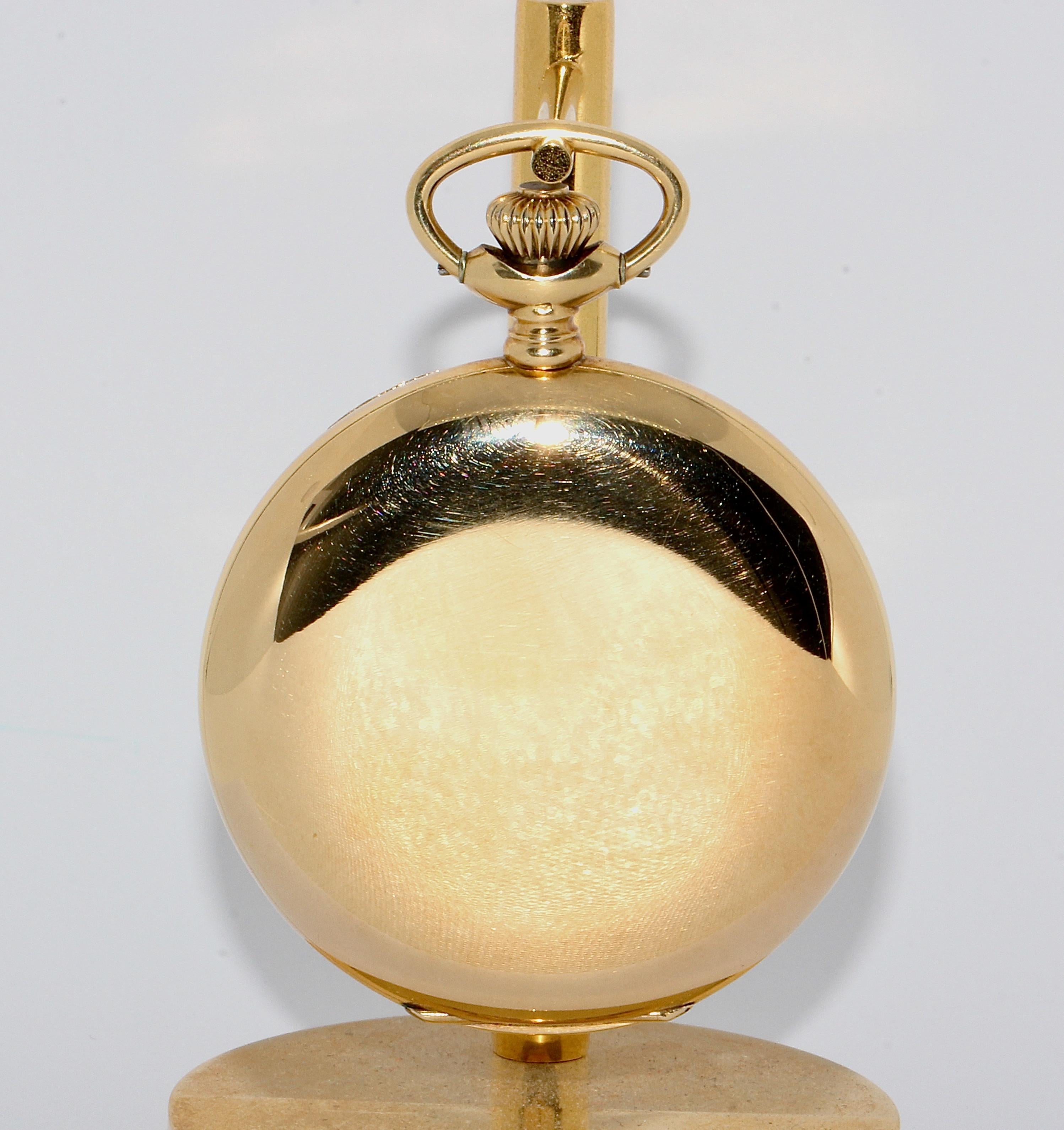 Men's Antique Zenith 14 Karat Gold Pocket Watch, Savonette, Enamel Dial For Sale