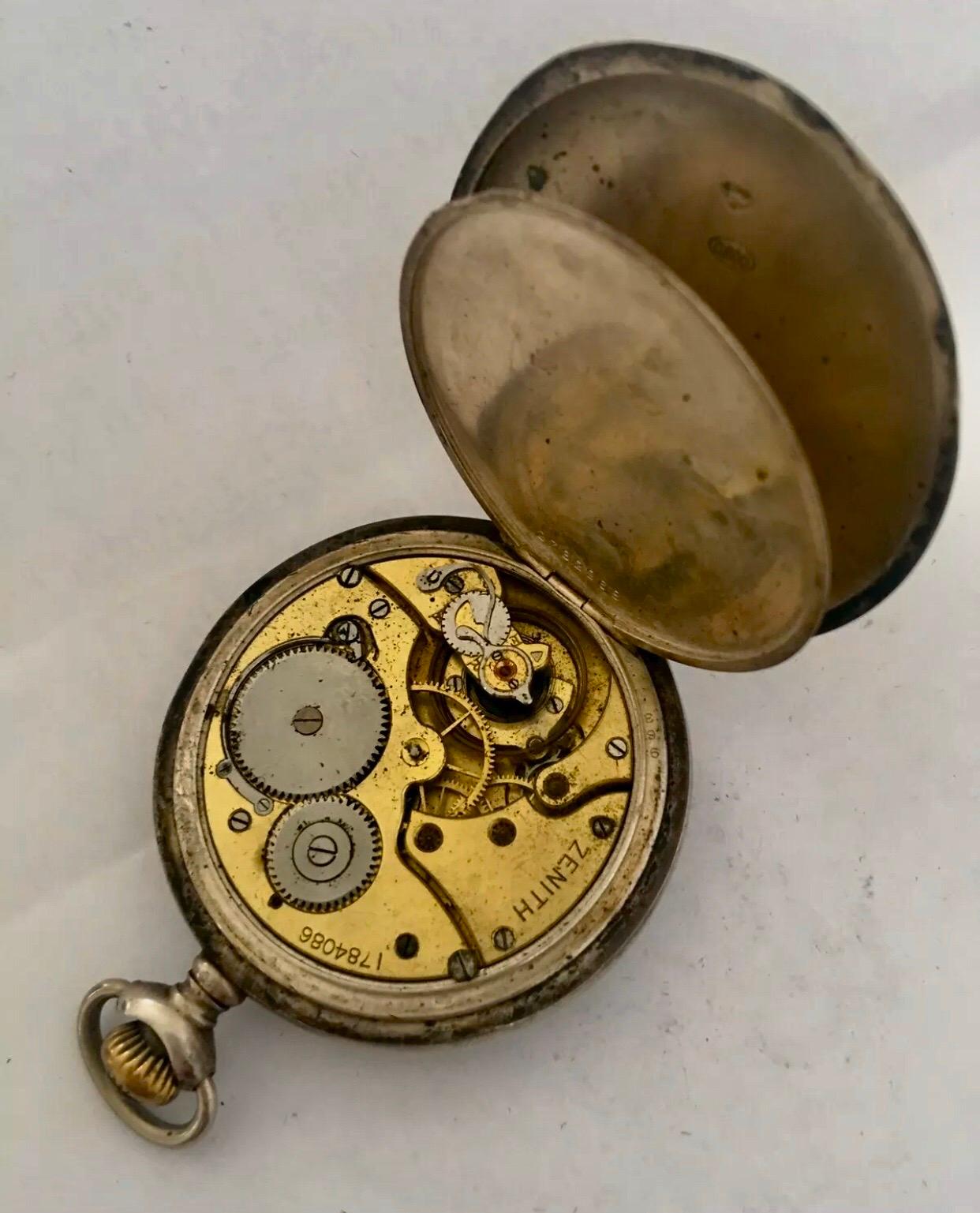 Antique Zenith Silver Pocket Watch For Sale 3