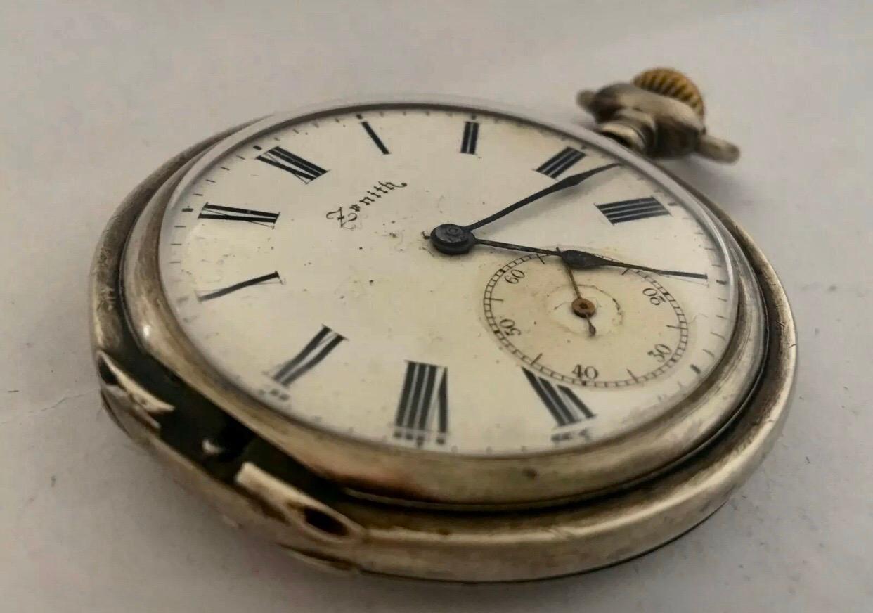 Antique Zenith Silver Pocket Watch For Sale 4