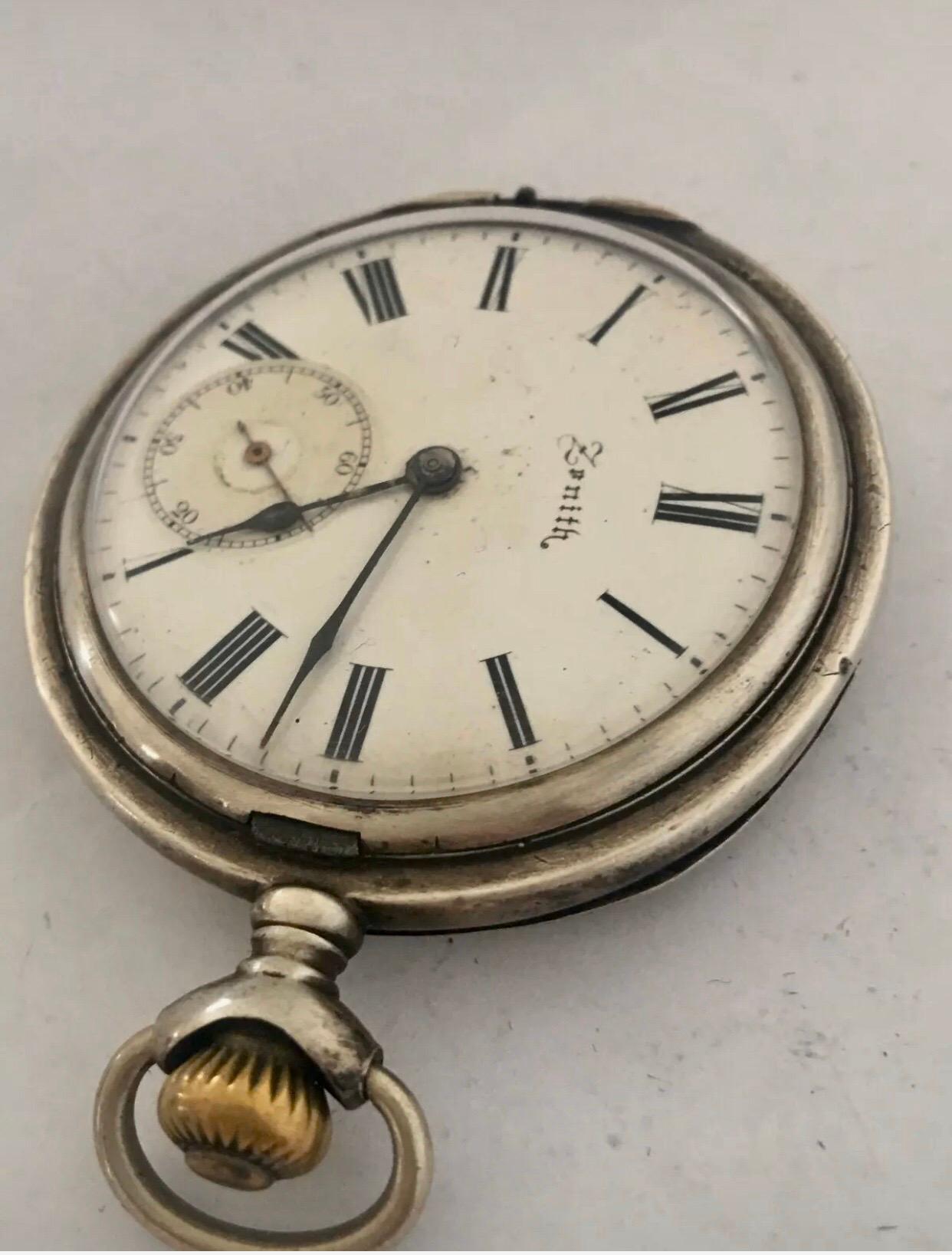 Antique Zenith Silver Pocket Watch For Sale 5