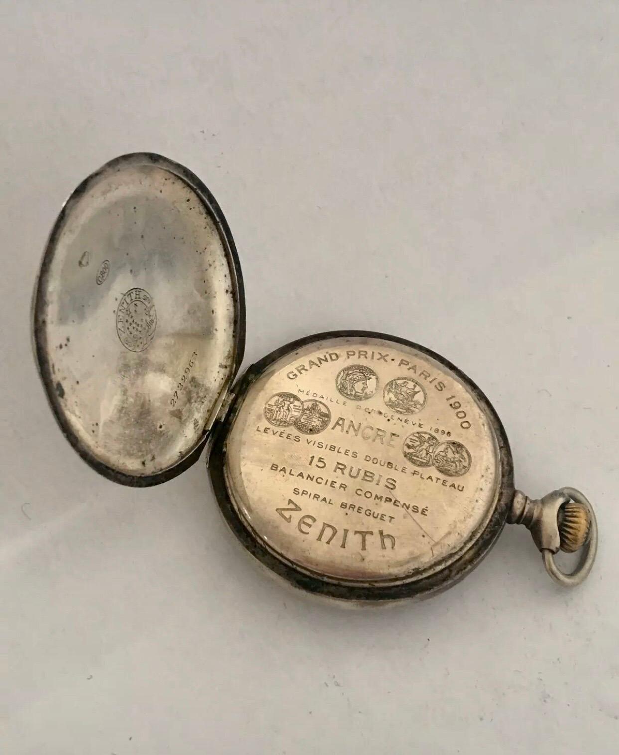 Antique Zenith Silver Pocket Watch For Sale 1