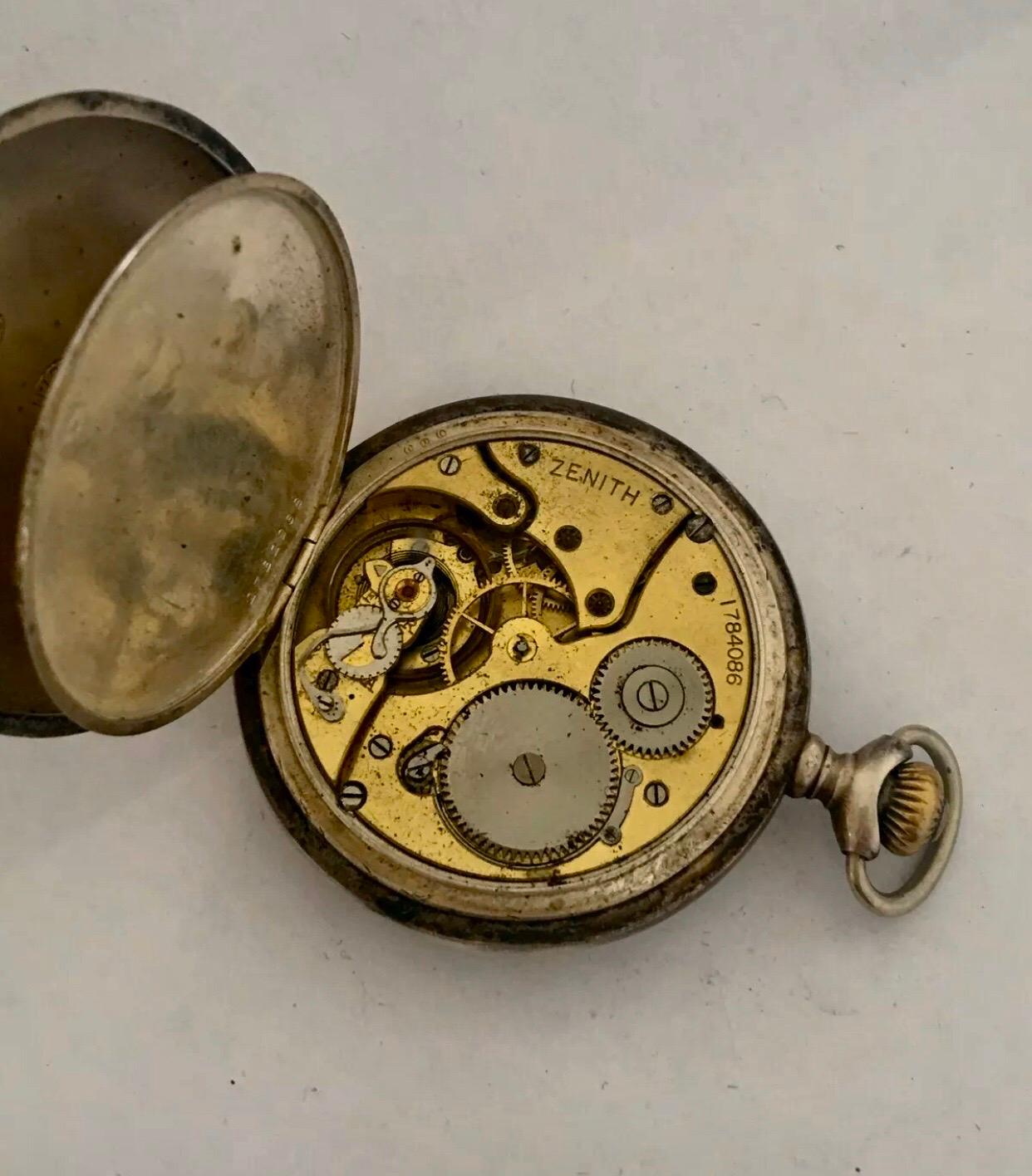 Antique Zenith Silver Pocket Watch For Sale 2
