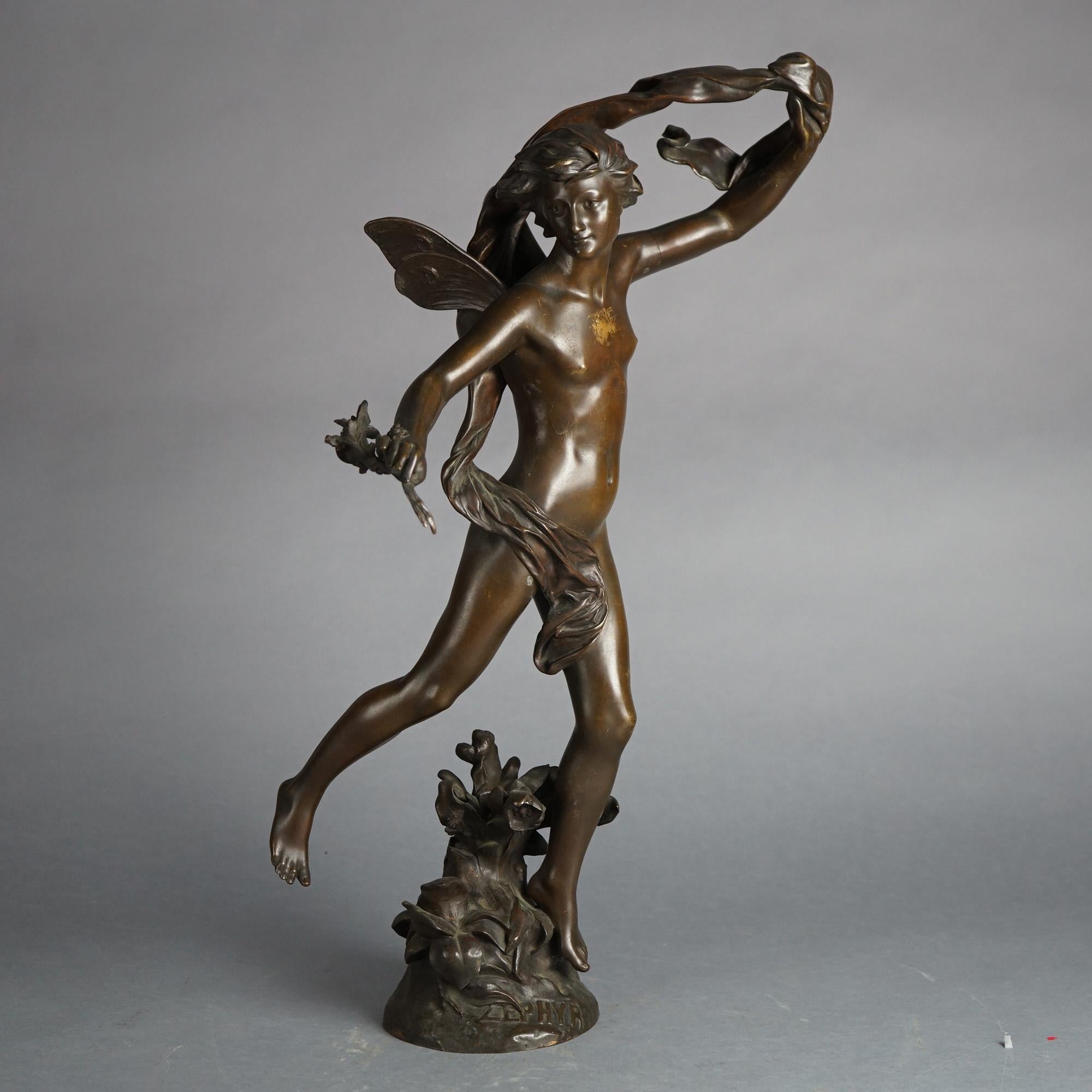 Antique Zephyr Cast Bronze Sculpture Signed By F. Charpentier C1890 For Sale 2