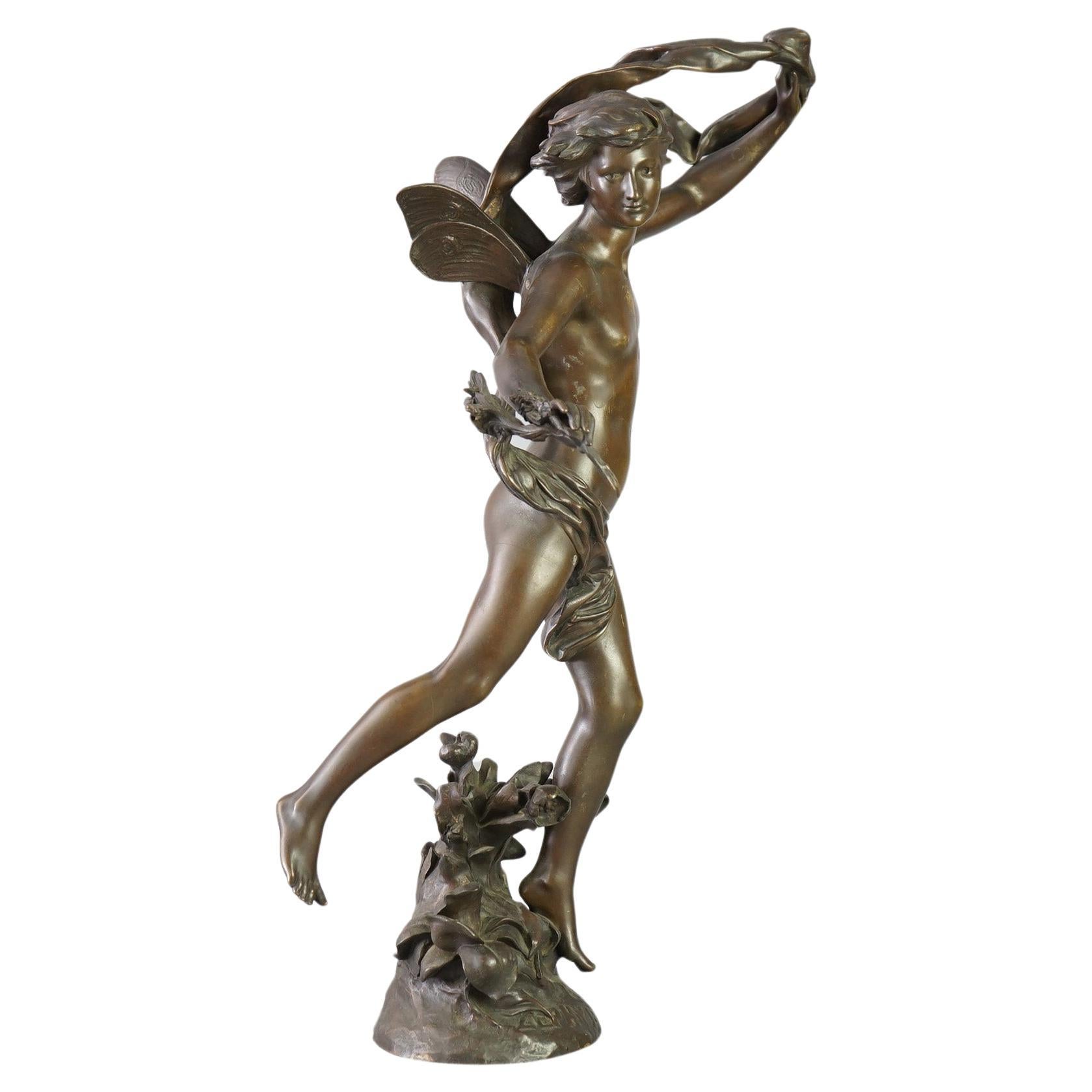 Antique Zephyr Cast Bronze Sculpture Signed By F. Charpentier C1890 For Sale