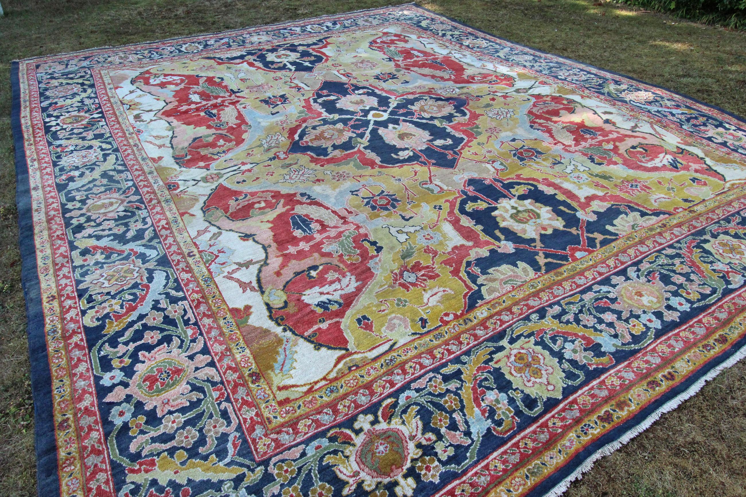 A very rare antique Ziegler carpet from the famed and world renown Ziegler & Co workshop in Sultanabad, Persia dating from 1883-1890. The reason this carpet is rarer than most antique Ziegler's is the design is a copy of a 17th century Polonaise