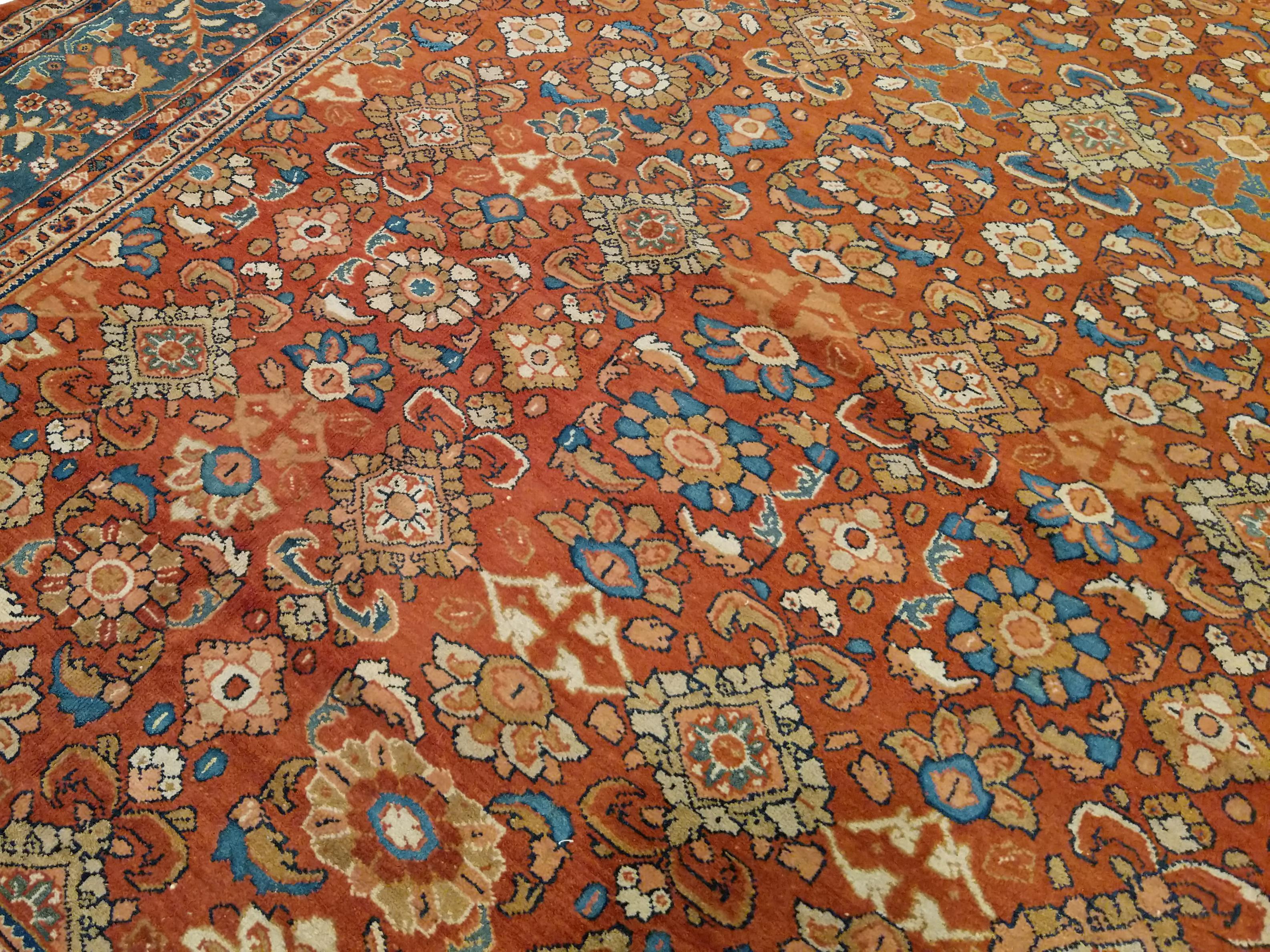Antiker Ziegler Sultanabad All-Over-Design-Teppich mit Terrakotta-Hintergrund im Angebot 3