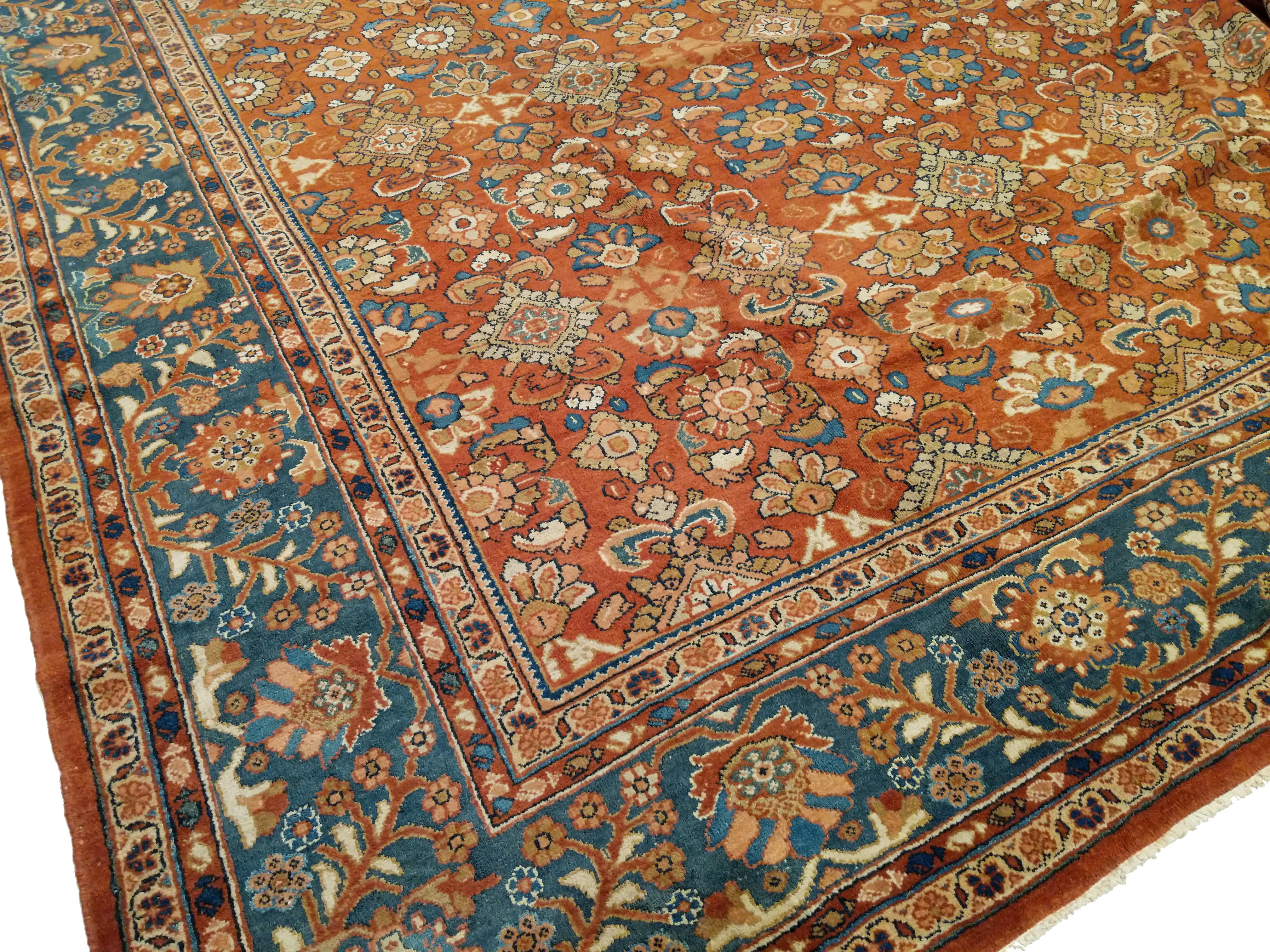 Antiker Ziegler Sultanabad All-Over-Design-Teppich mit Terrakotta-Hintergrund (Handgeknüpft) im Angebot