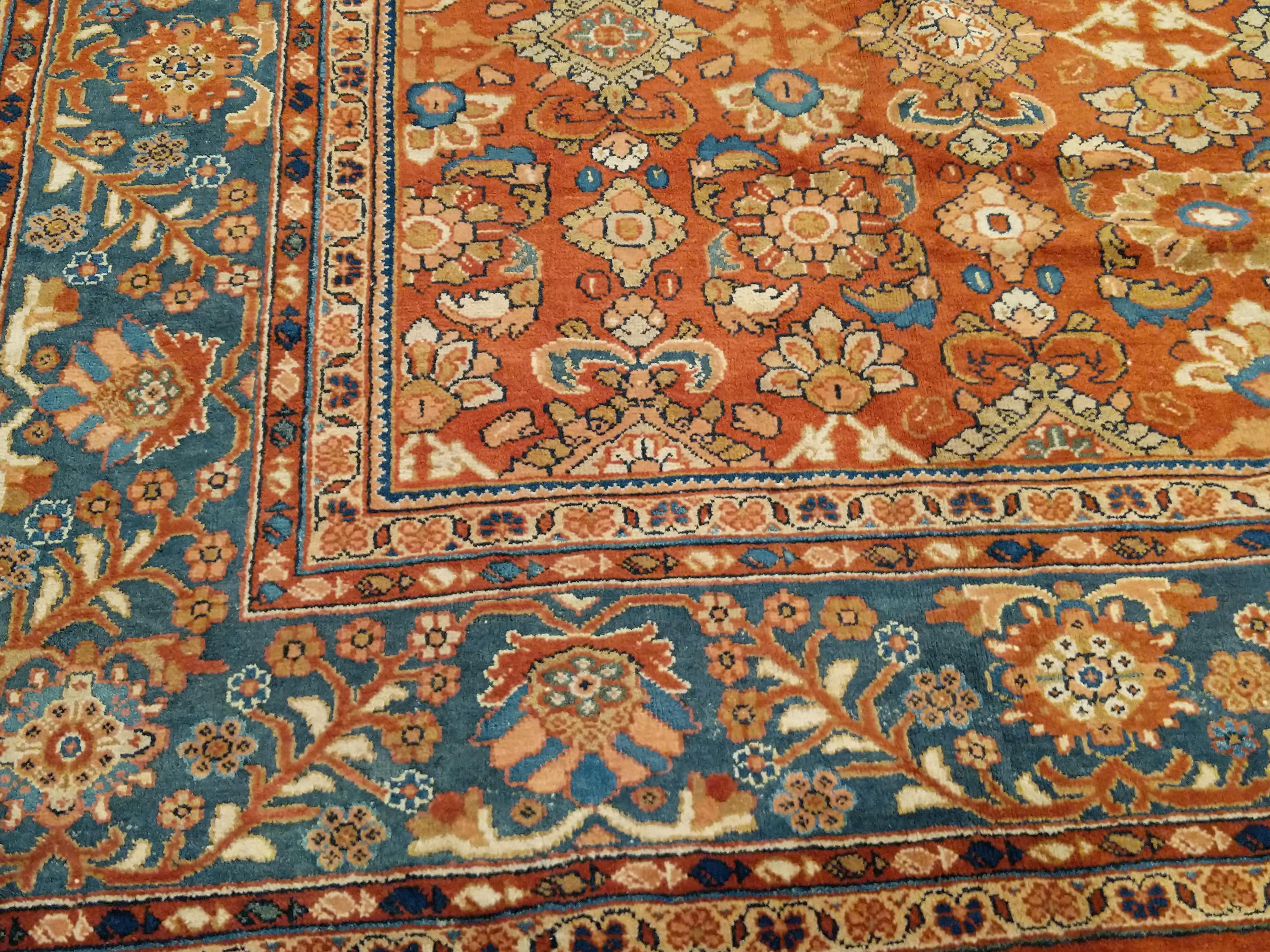 Antiker Ziegler Sultanabad All-Over-Design-Teppich mit Terrakotta-Hintergrund im Zustand „Gut“ im Angebot in Milan, IT