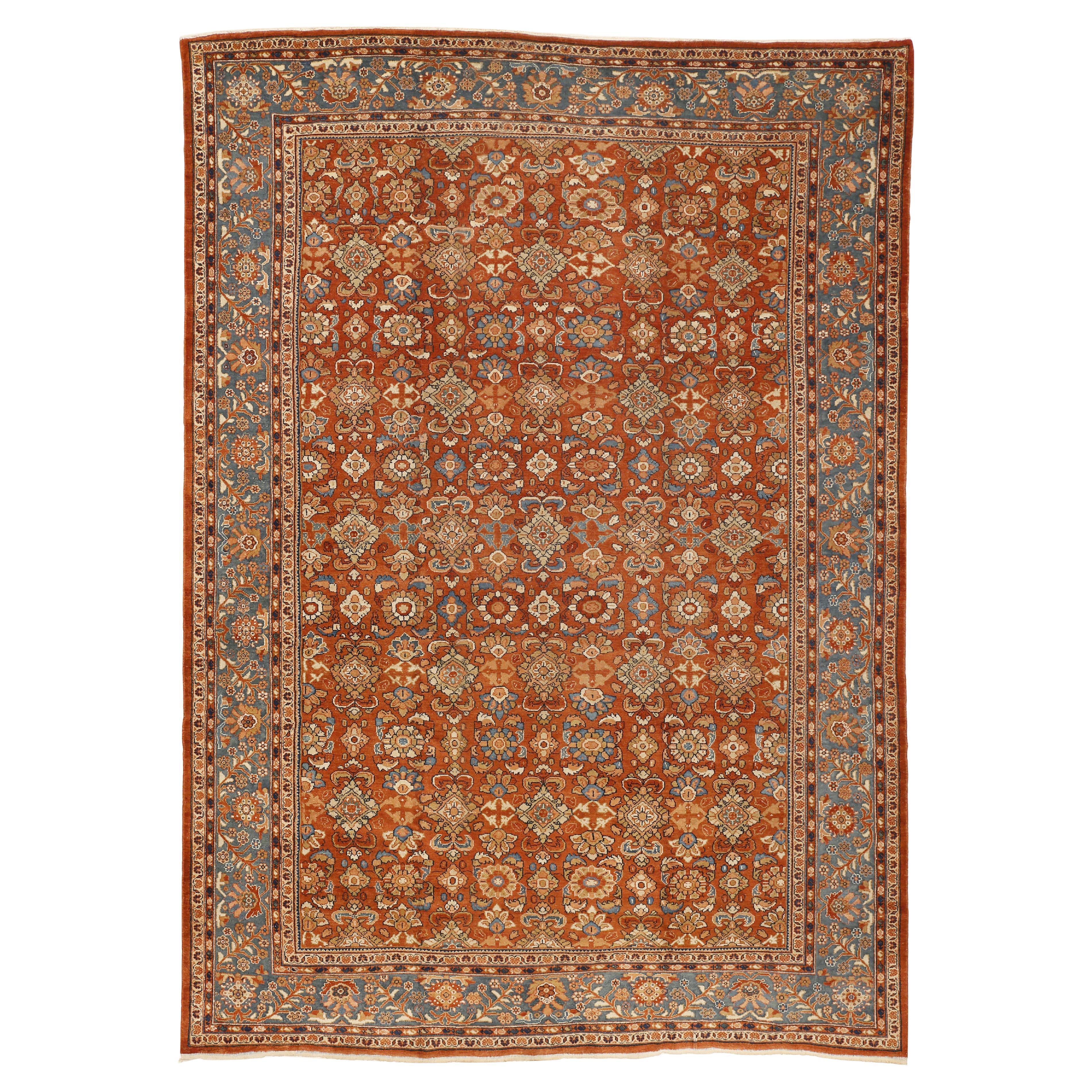 Antiker Ziegler Sultanabad All-Over-Design-Teppich mit Terrakotta-Hintergrund im Angebot