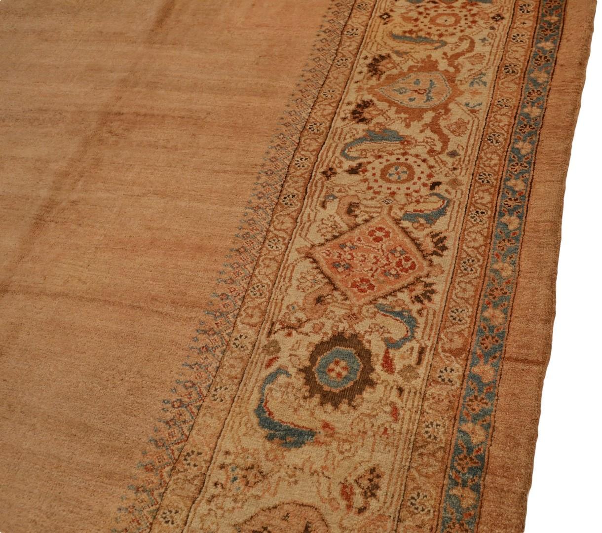 Hand-Knotted Ziegler-Sultanabad Antique Beige Open Field Rug, Late 1800s - 12'5