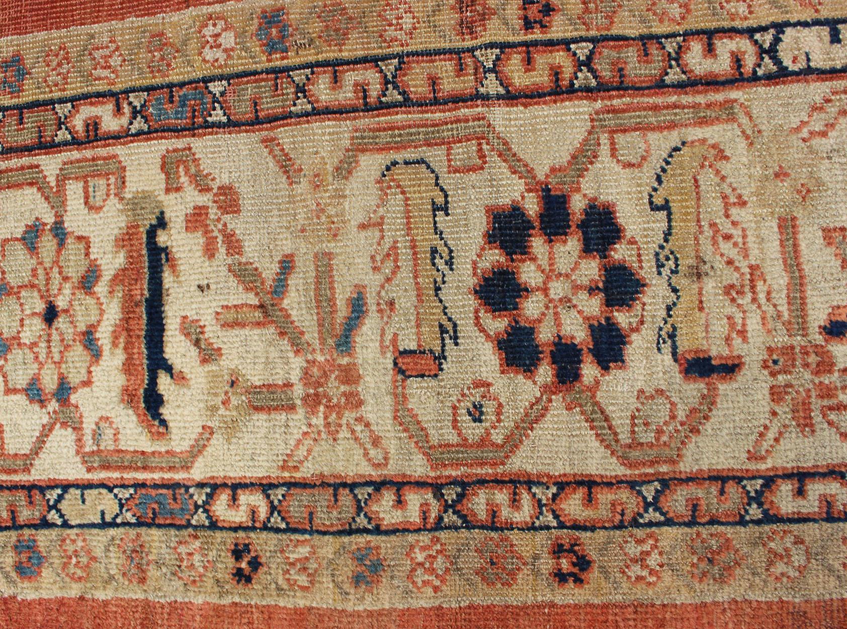 Antique Large Ziegler Sultanabad Rug in Soft Orange, Cream and Navy Blue For Sale 5
