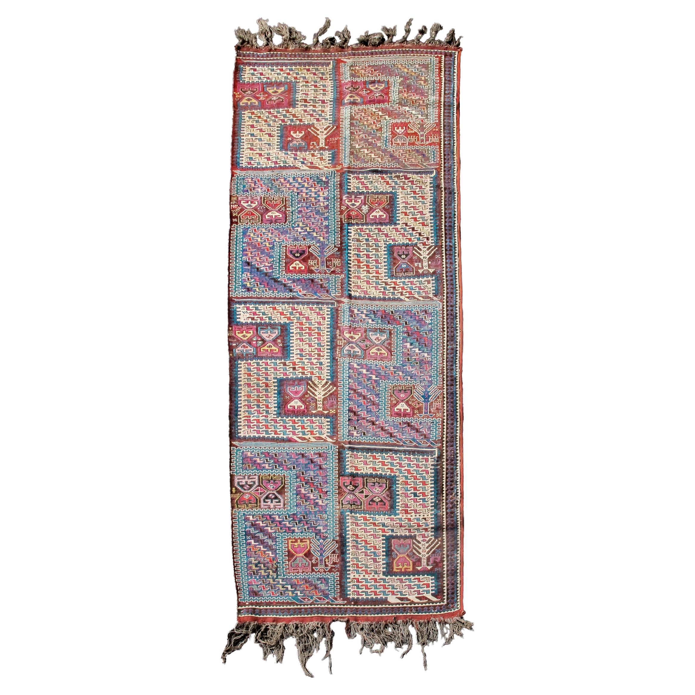 Antique Zili Sumak Strip Rug, Late 19th Century For Sale