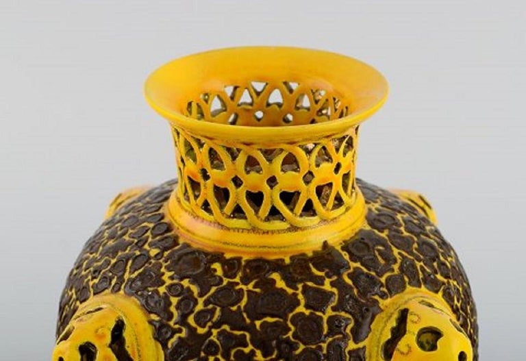 Antique Zsolnay Vase in Openwork Glazed Ceramics, 18821885, Museum Quality For Sale at 1stDibs