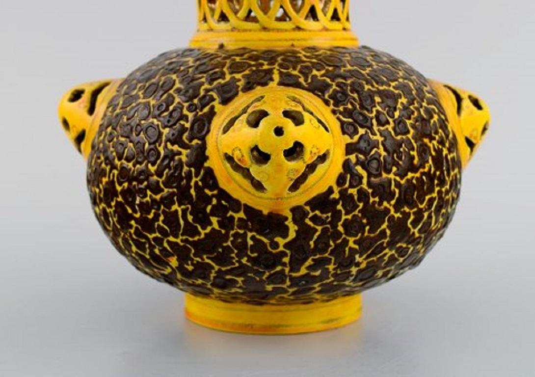 Antique Zsolnay Vase in Openwork Glazed Ceramics, 1882-1885, Museum Quality In Excellent Condition For Sale In Copenhagen, DK