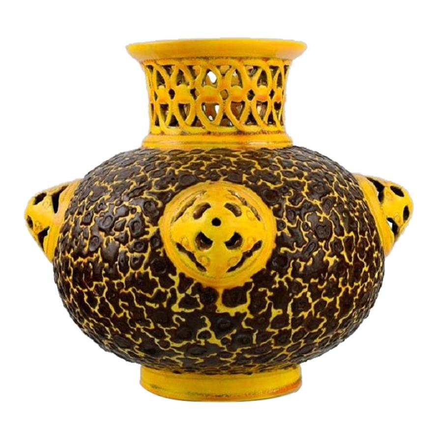 Antique Zsolnay Vase in Openwork Glazed Ceramics, 1882-1885, Museum Quality For Sale
