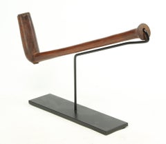 Antique Zulu Carved Wood Pipe Elegant Form on Stand, South Africa Smooth Patina