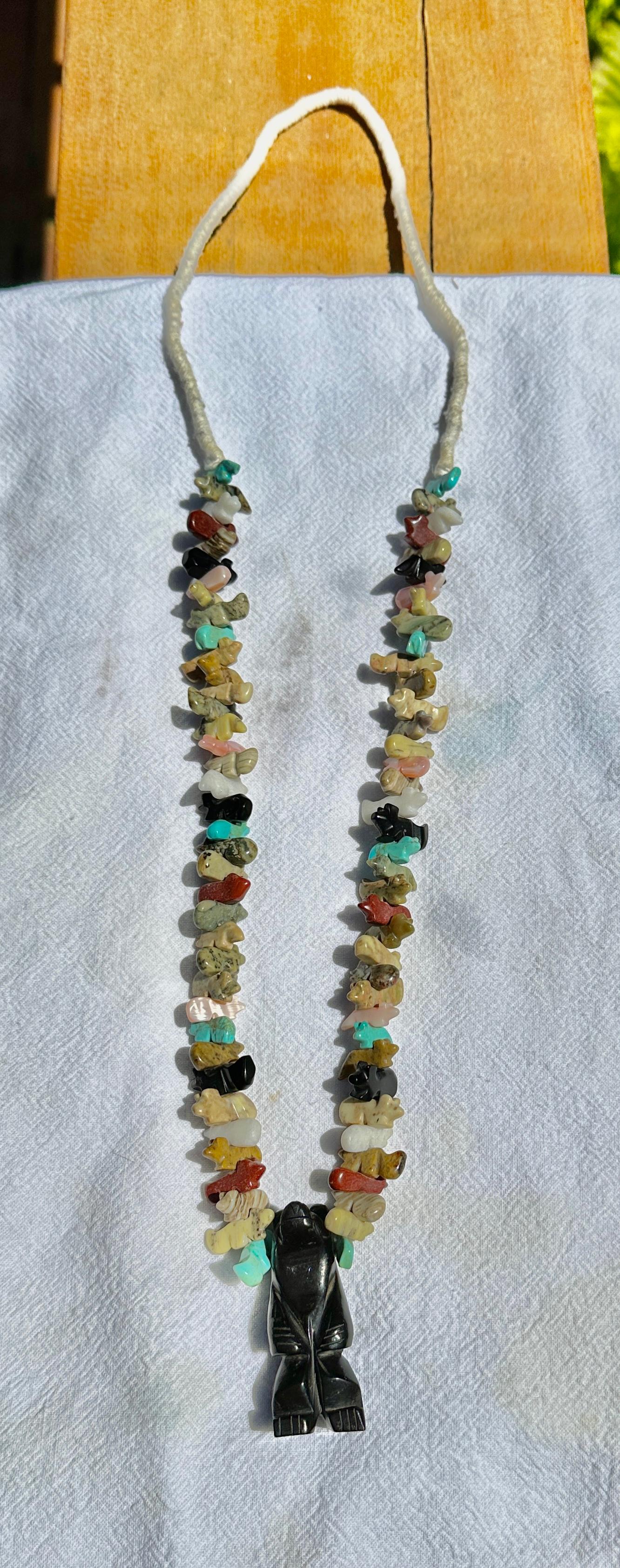 Women's or Men's Antique Zuni Bear 77 Fetish Necklace Sleeping Beauty Turquoise Native American For Sale
