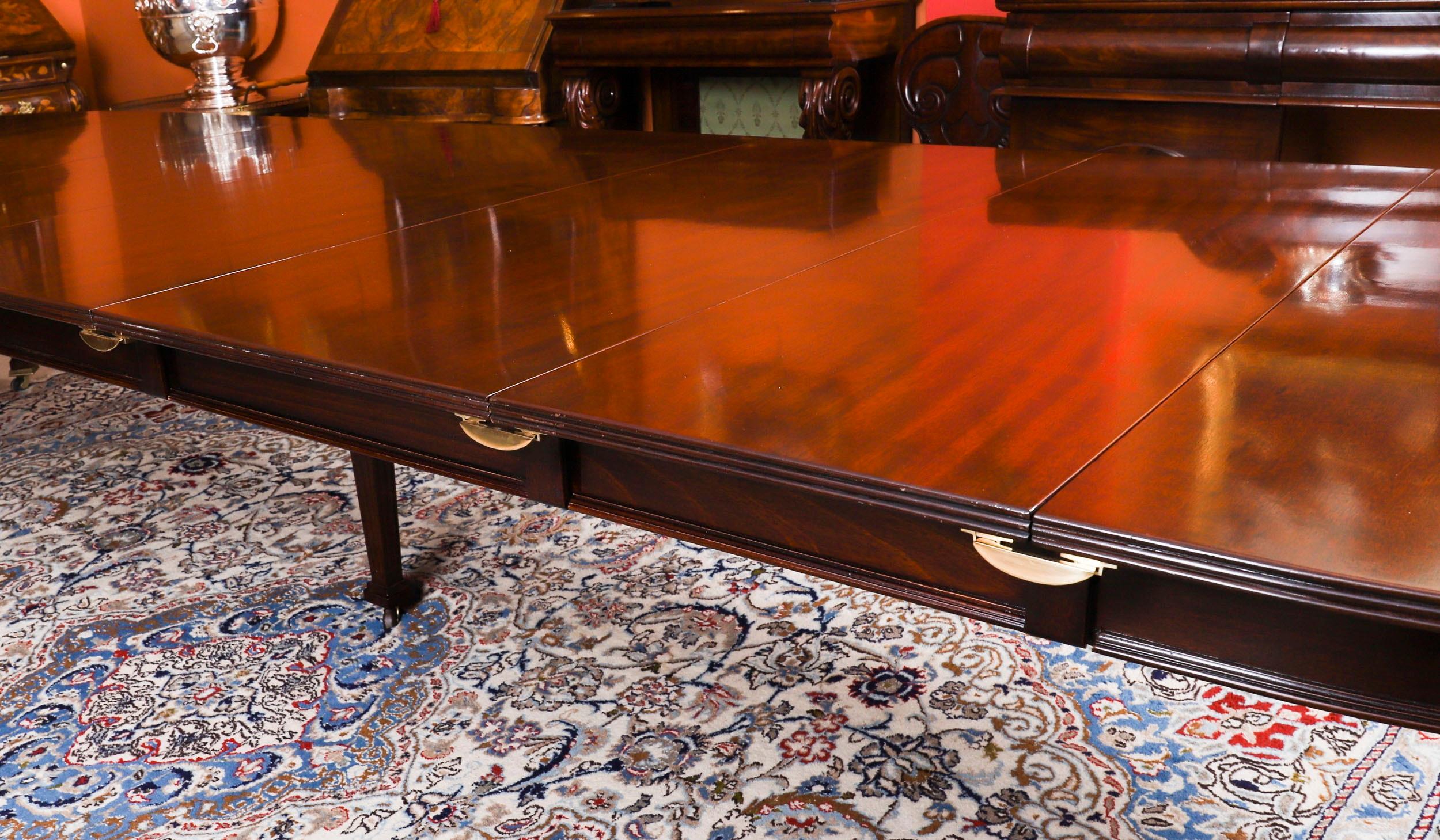 English Antique14ft Flame Mahogany Extending Dining Table 19th C & 14 Chairs For Sale