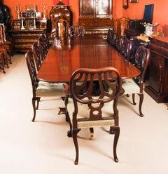 Antique16ft 18th Century George III Triple Pillar Dining Table & 12 Chairs-1920s