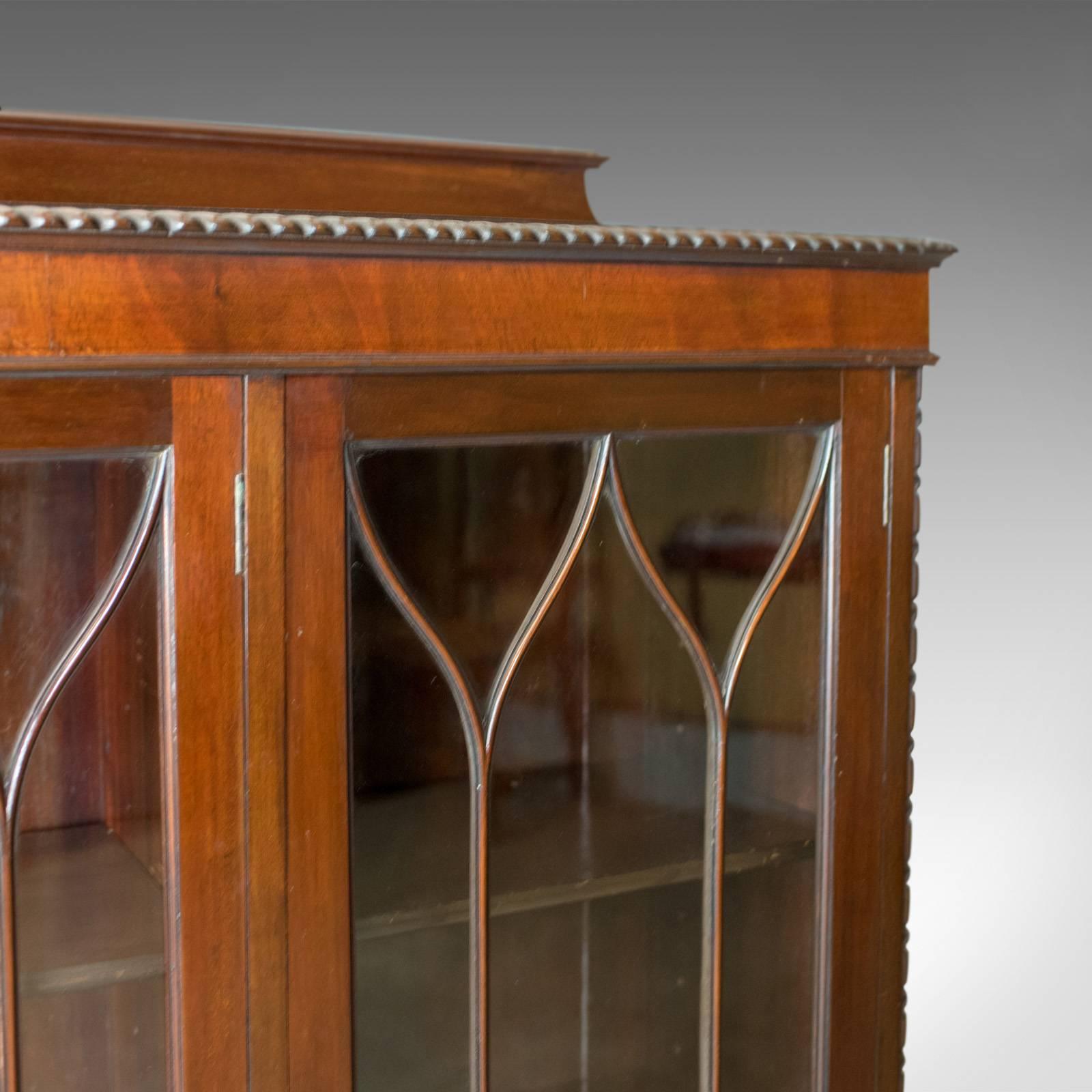 20th Century Antique Glazed Bookcase Long Edwardian Mahogany Cabinet, Gothic, circa 1910