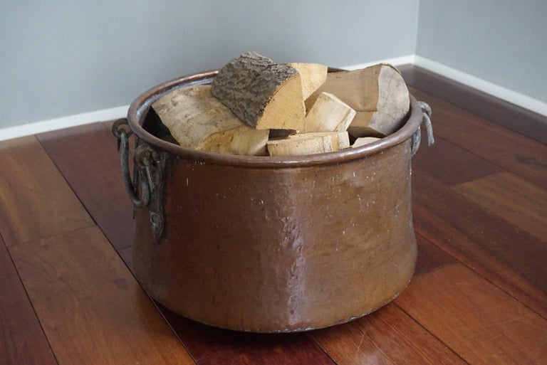 Antique, Large and Decorative Hand Hammered Copper and Wrought Iron