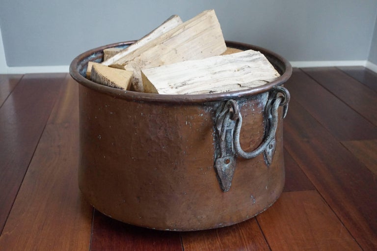 Antique, Large and Decorative Hand Hammered Copper and Wrought Iron