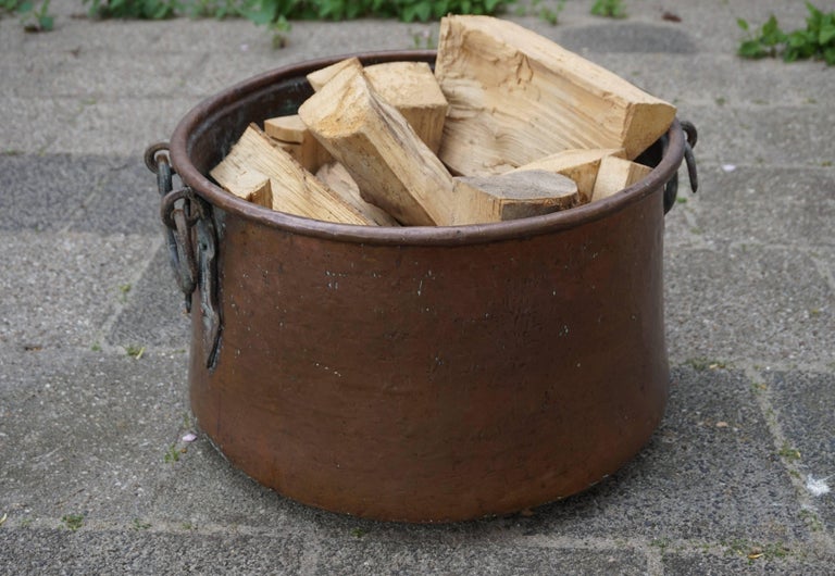 Antique, Large and Decorative Hand Hammered Copper and Wrought Iron