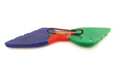 ArtDeco c1925 Bakelite TriColor RedBlueGreen Carved Ribbon Bow BrassPin Brooch