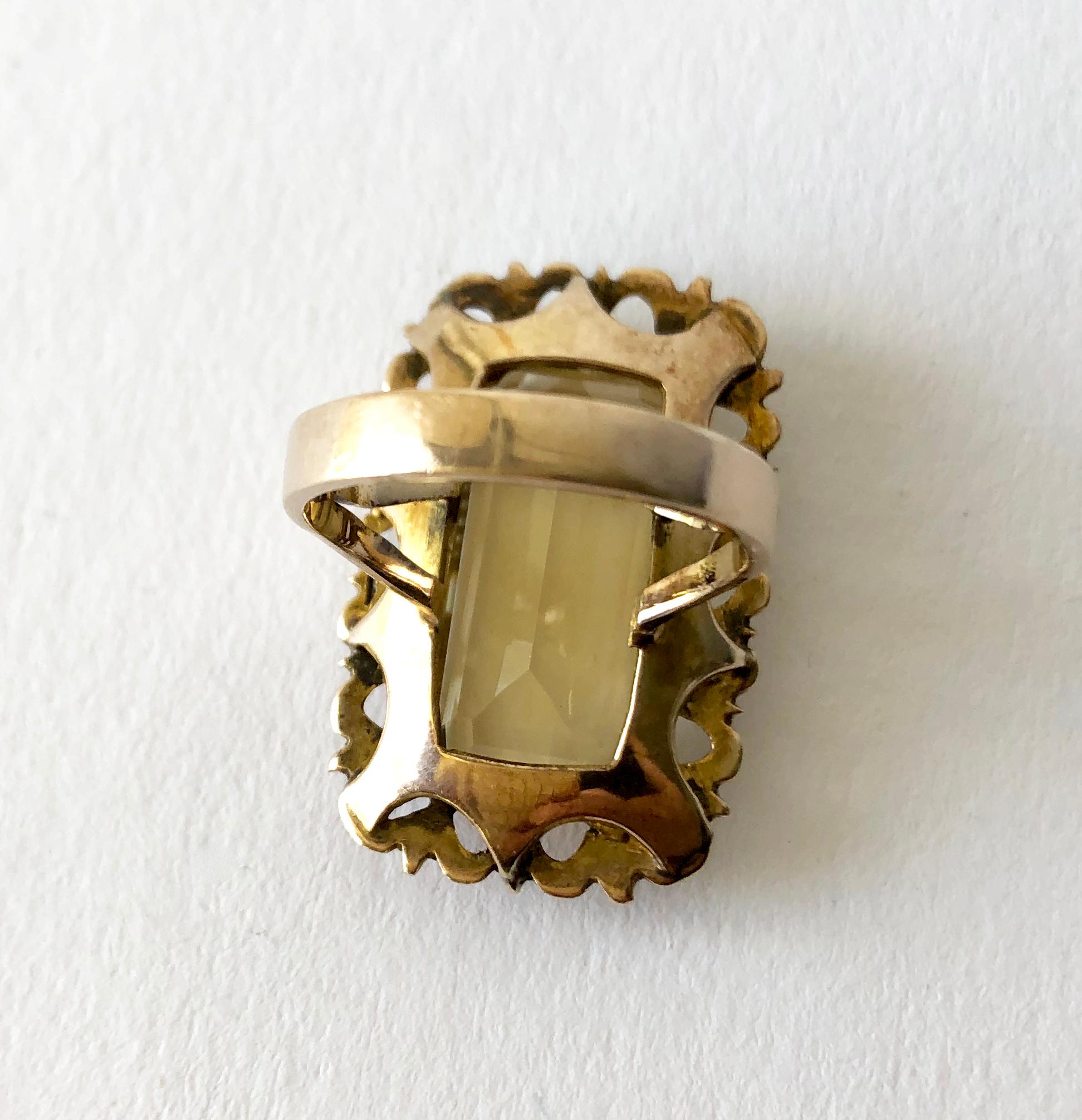 Antiqued 14 Karat Gold Faceted Citrine Cocktail Ring In Good Condition For Sale In Palm Springs, CA