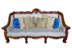 Antiqued Baroque Rococo High Relief Carved Set Settee & Chairs Continental Sofa