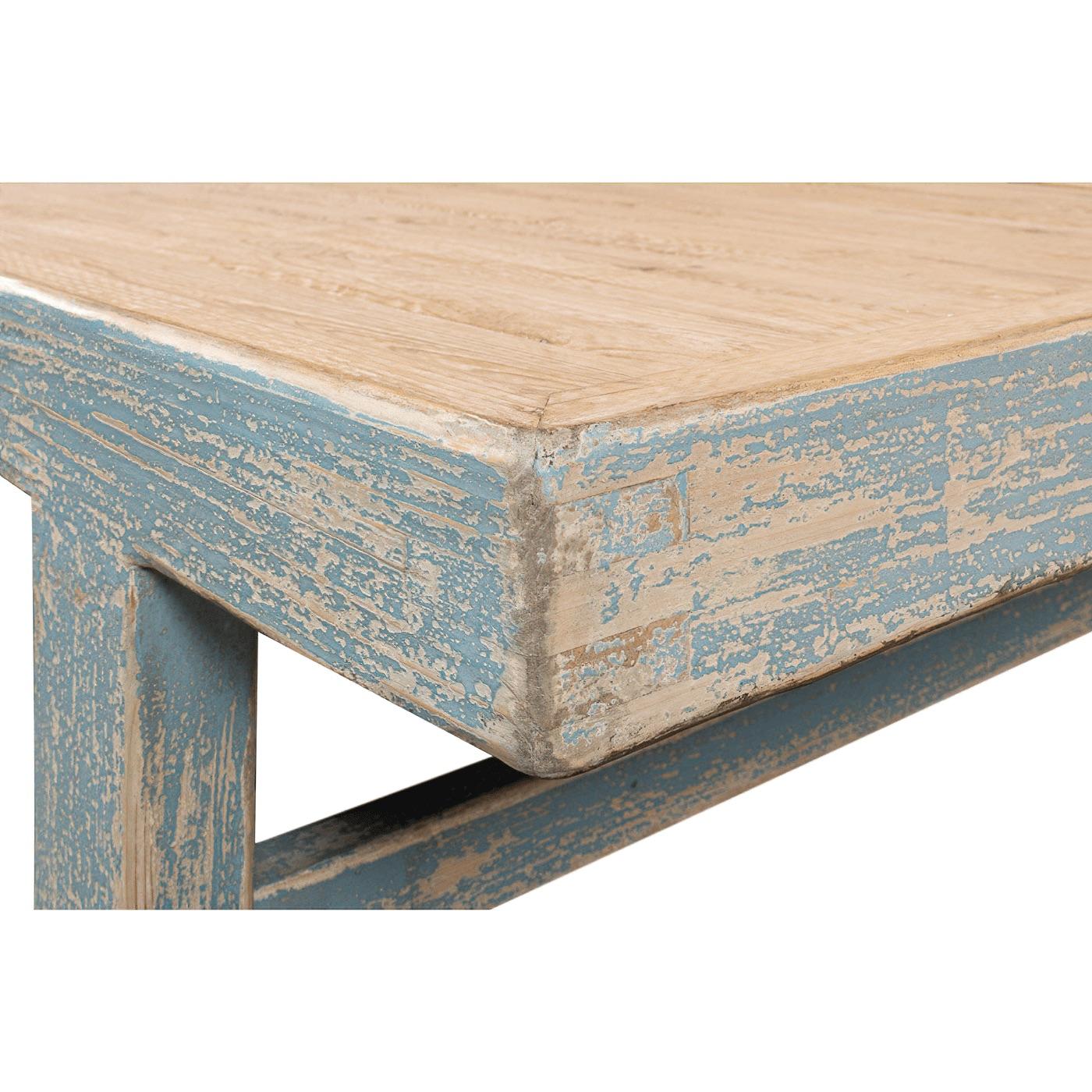 Chinese Export Antiqued Blue Rustic Coffee Table