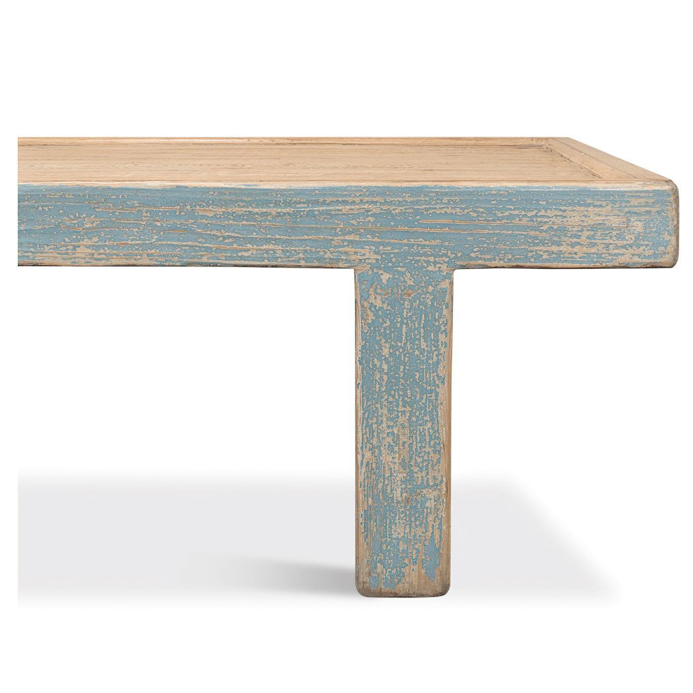 Asian Antiqued Blue Rustic Coffee Table