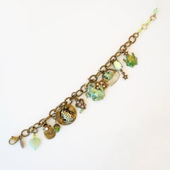 Antiqued Brass Frog Charm Bracelet By Kirks Folly, 1990s