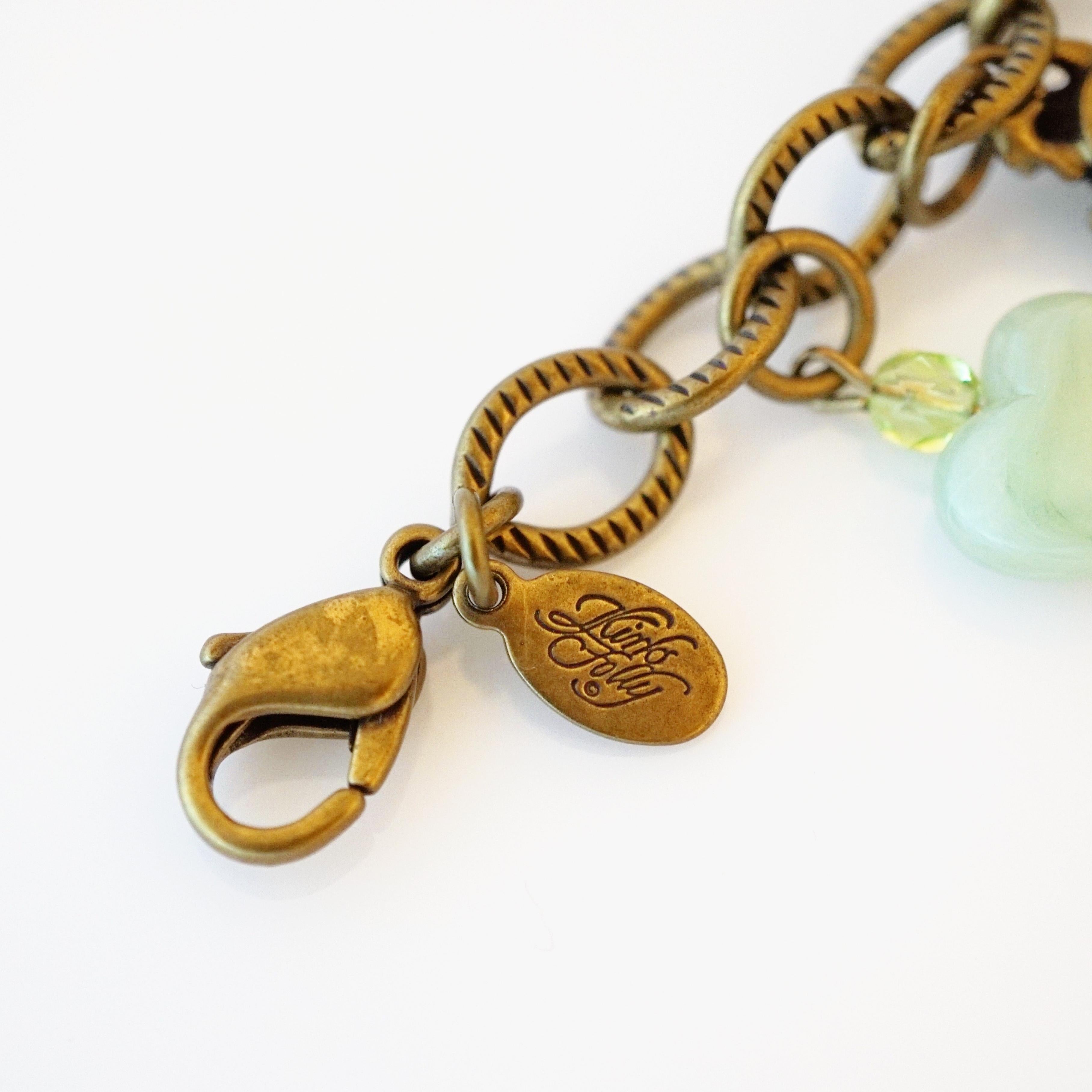 Antiqued Brass Frog Charm Bracelet By Kirks Folly, 1990s For Sale 1