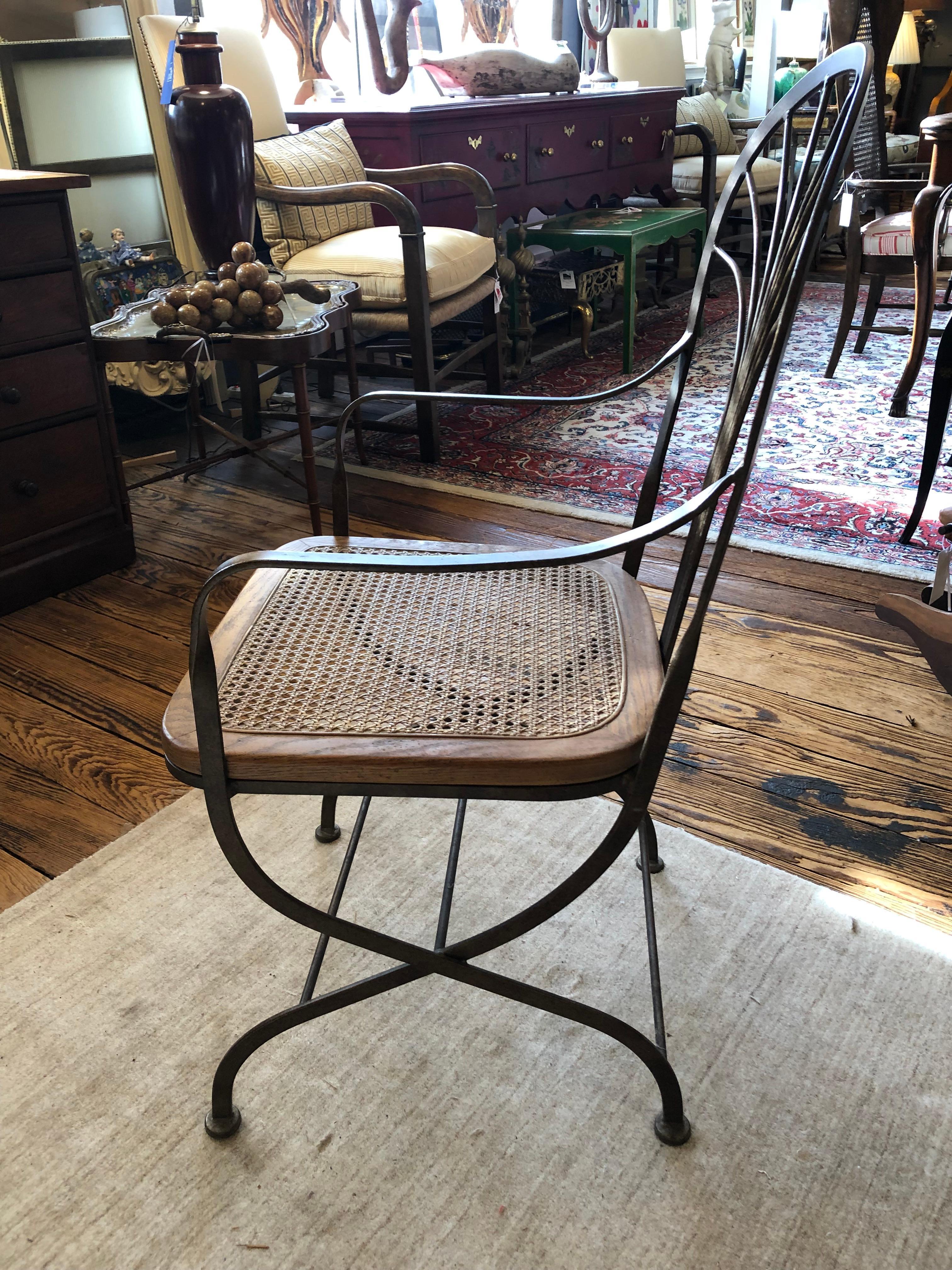Antiqued Bronze Metal and Caned Armchair For Sale 3