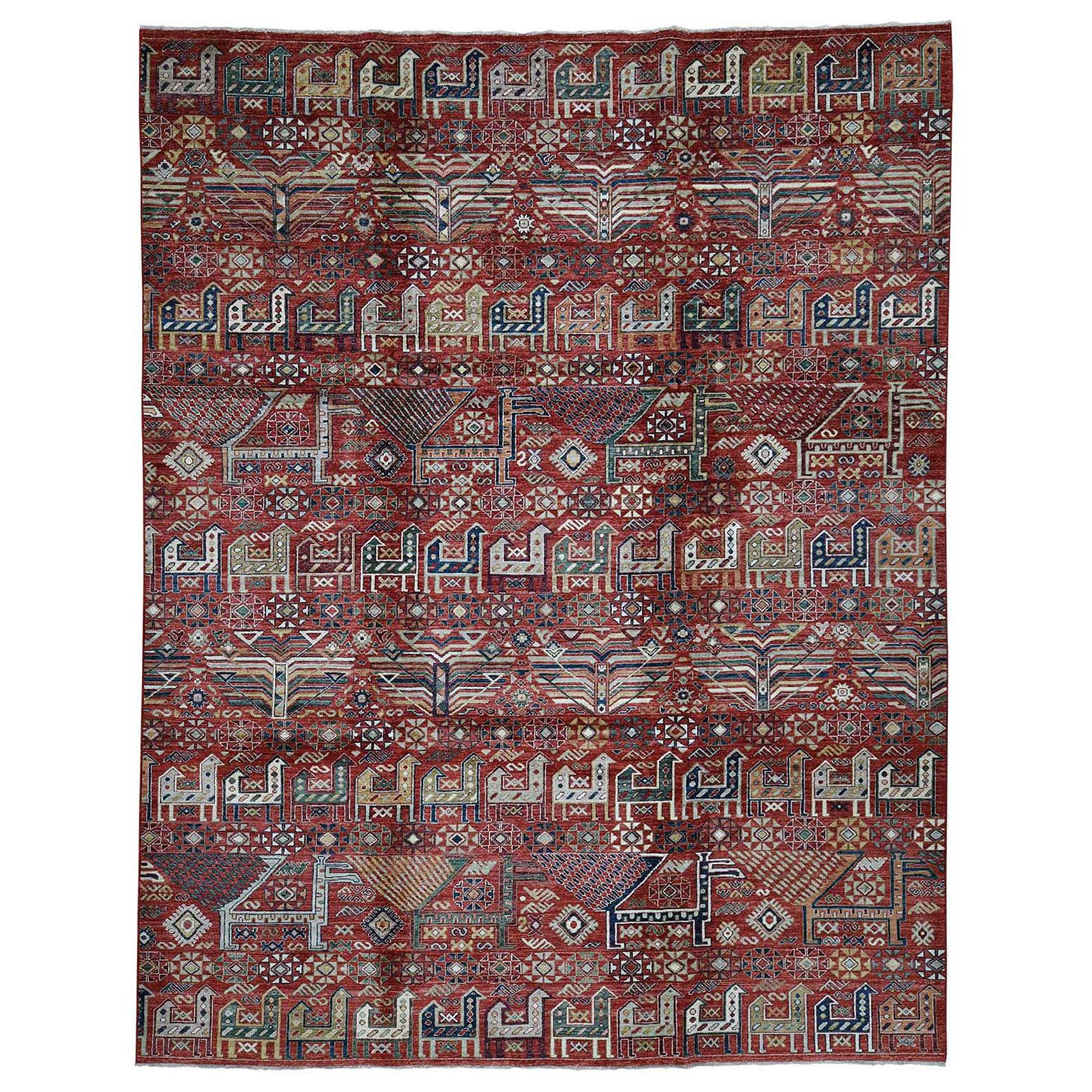 Antiqued Caucasian Akstafa Design Hand Knotted Pure Wool Oriental Rug