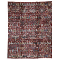 Antiqued Caucasian Akstafa Design Hand Knotted Pure Wool Oriental Rug