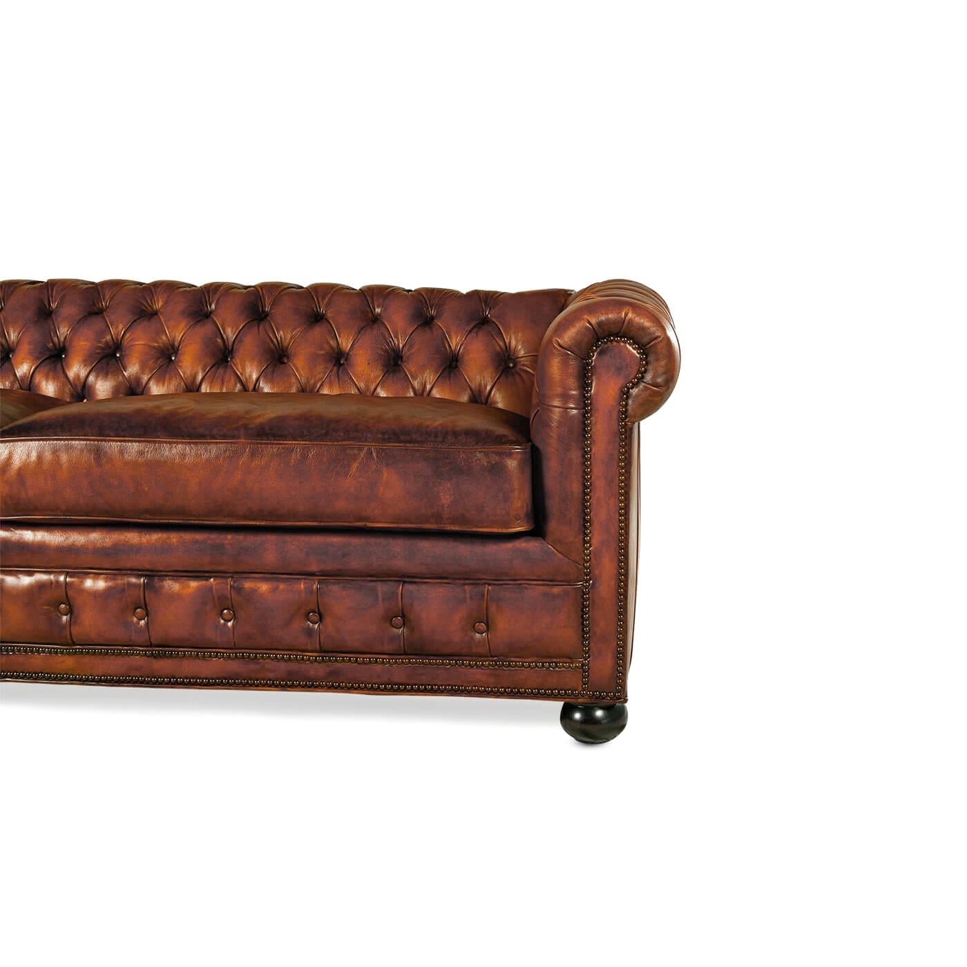 Antiqued Chesterfield Leather Sofa In New Condition For Sale In Westwood, NJ