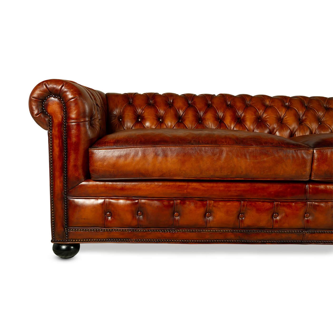 Antiqued Chesterfield Leather Sofa For Sale at 1stDibs