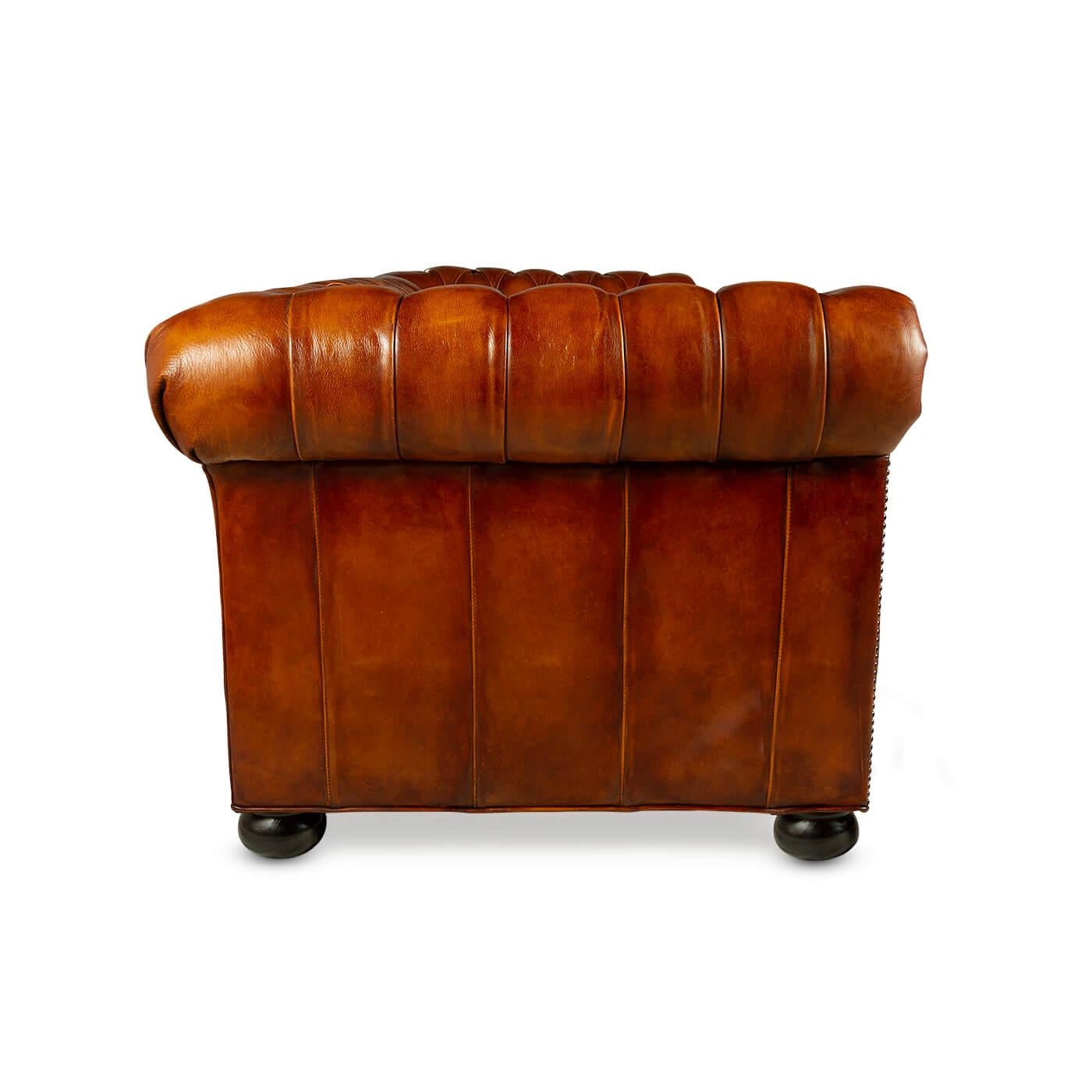 Antiqued Chesterfield Leather Sofa For Sale at 1stDibs