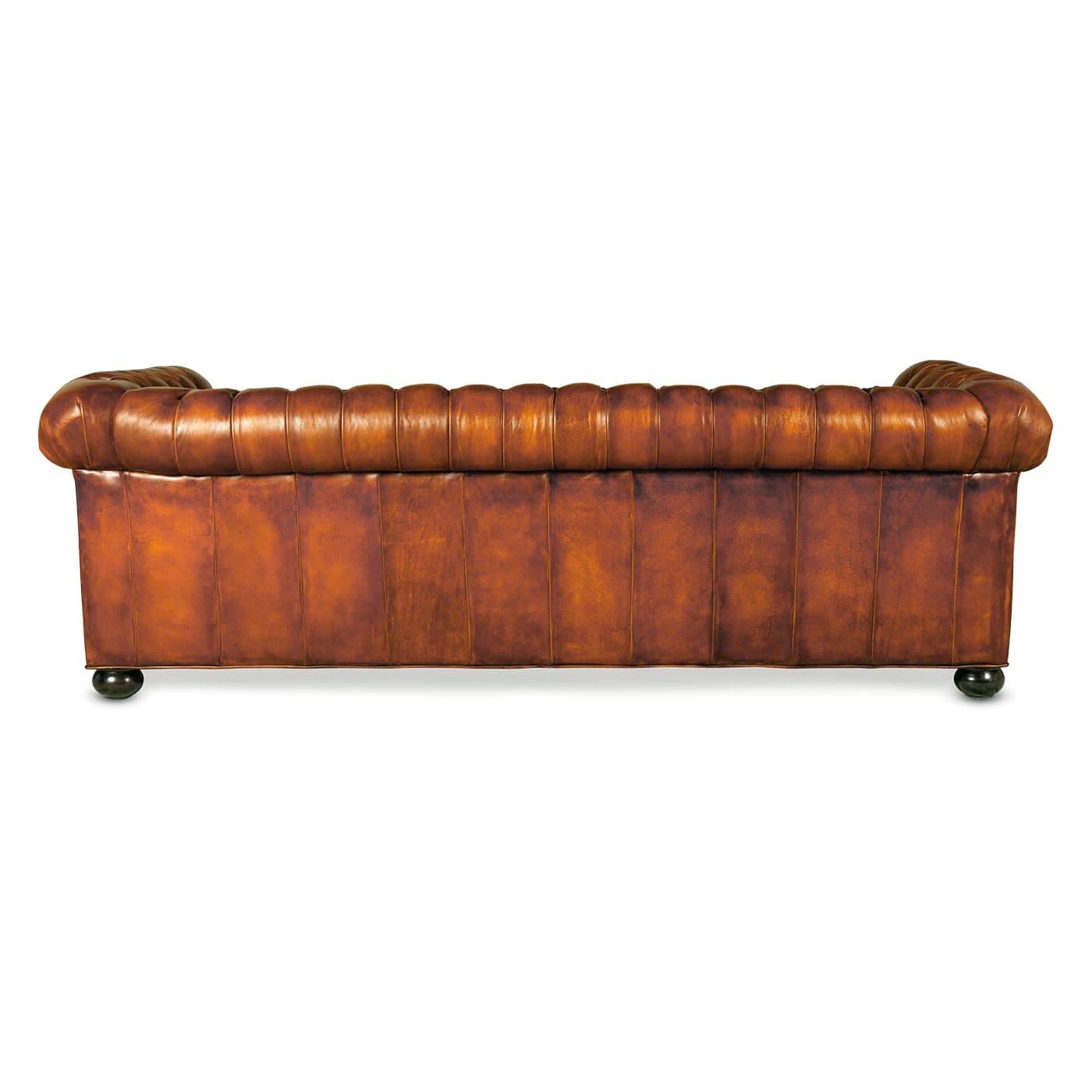 Antiqued Chesterfield Leather Sofa For Sale 2