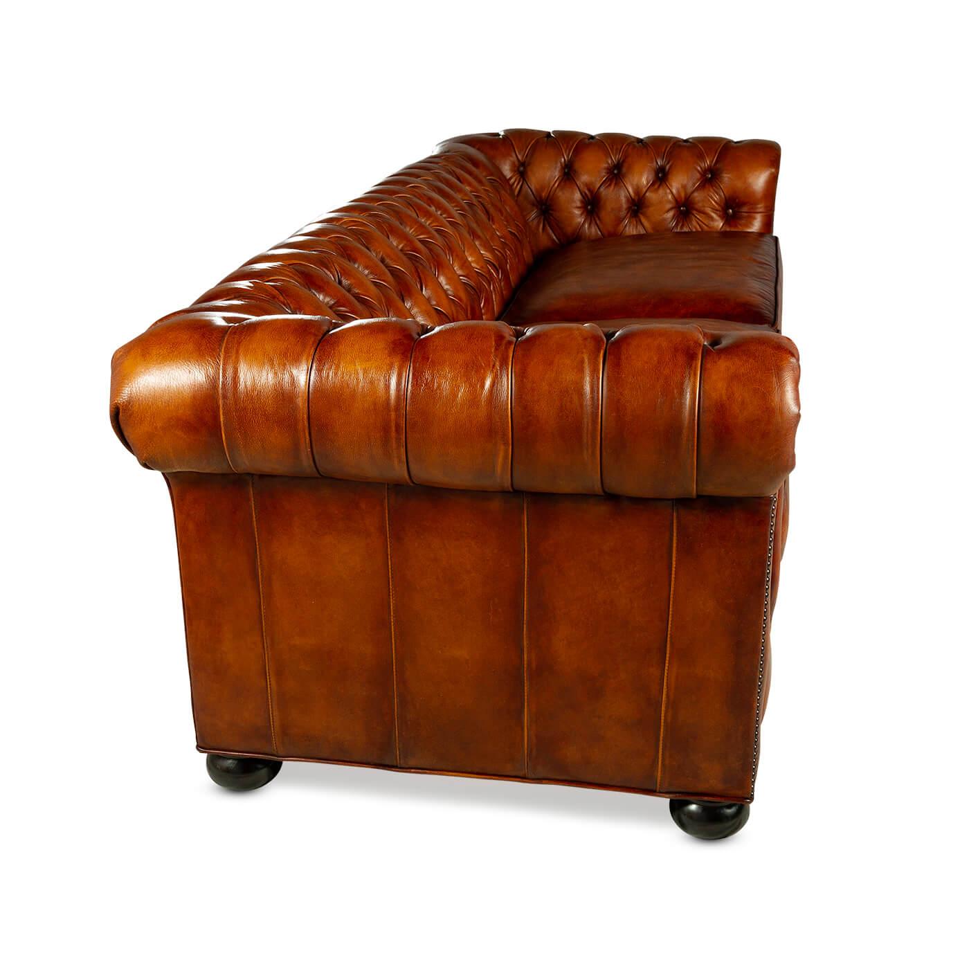Antiqued Chesterfield Leather Sofa For Sale at 1stDibs