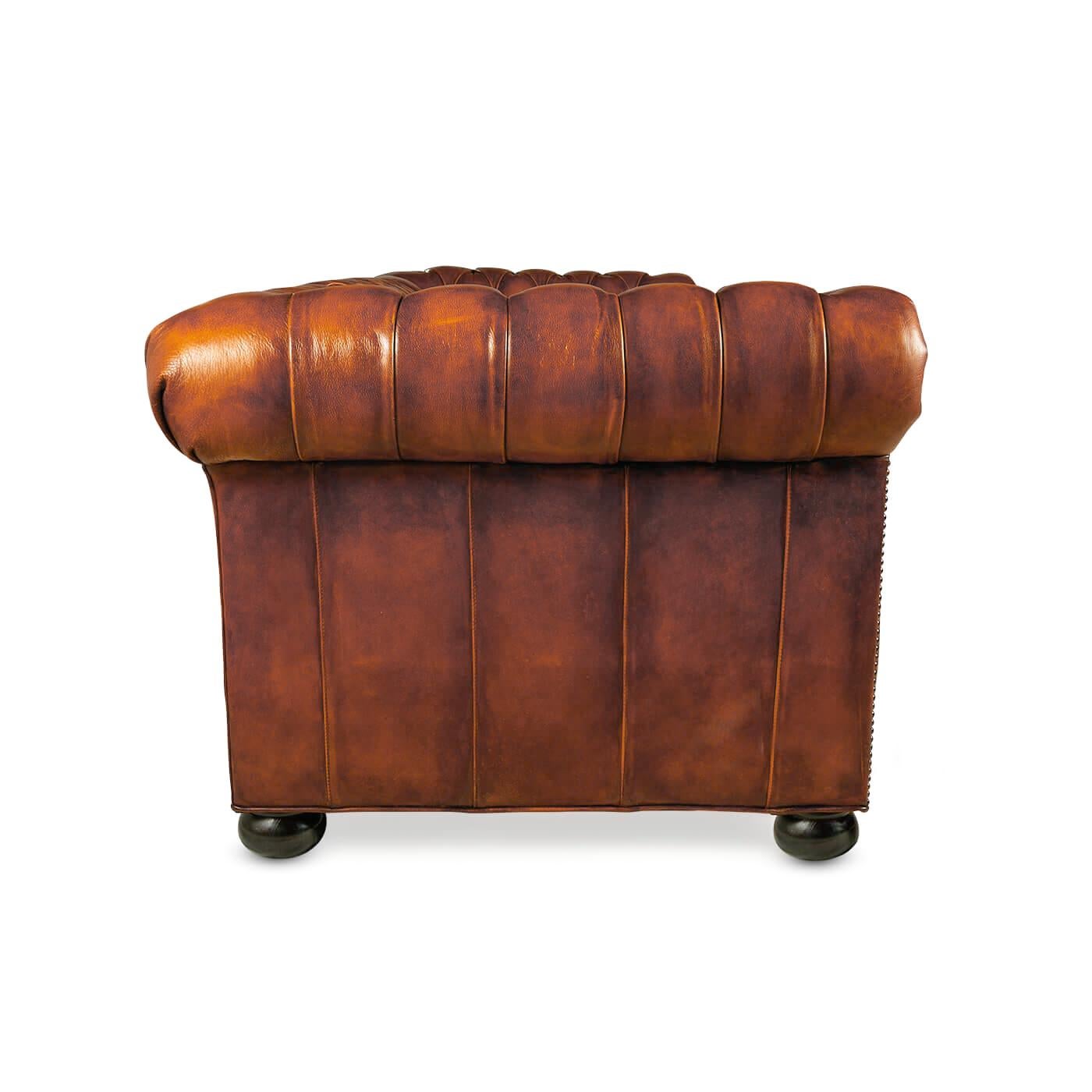 Antiqued Chesterfield Leather Sofa For Sale 1